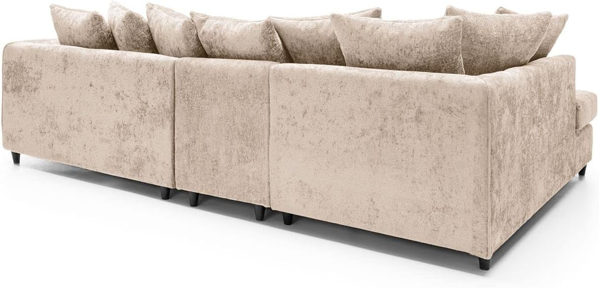 Large Cream Chenille Corner Sofa – Modern L Shape 5 Seater Couch w/ Covers - Kwikley
