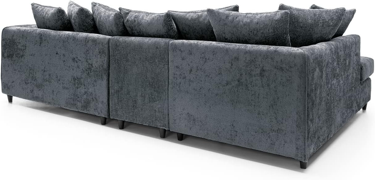 Large Dark Grey Chenille Corner Sofa – Modern L Shape 5 Seater Couch w/ Covers - Kwikley