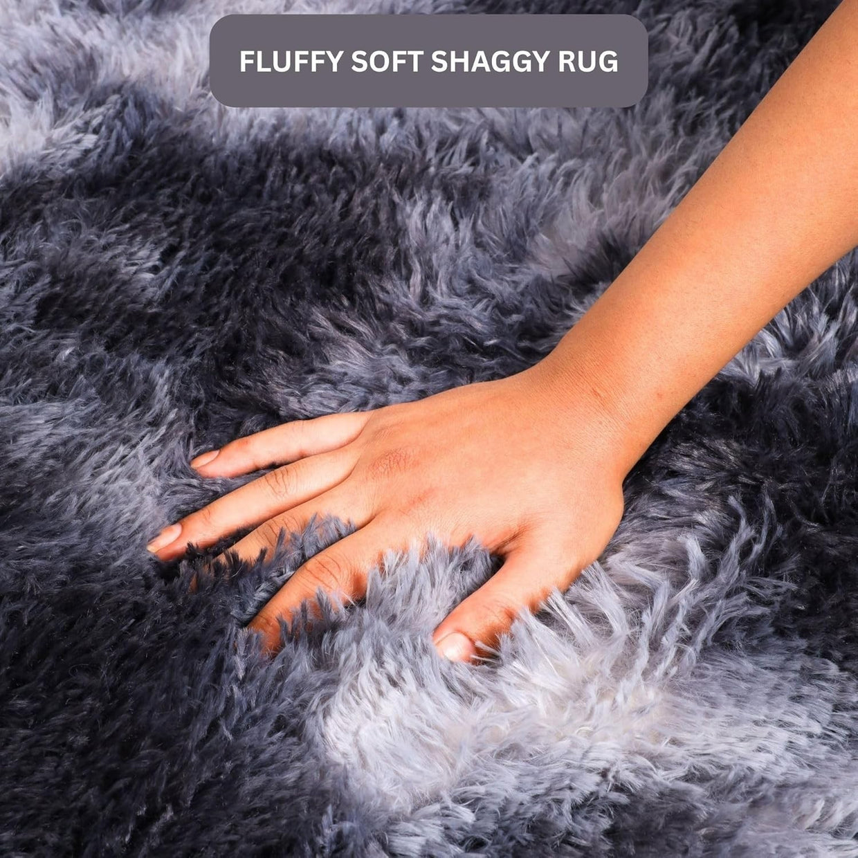 Large Dark Grey Shaggy Rug 200x290cm Soft Fluffy Tie Dye Non Slip Bedroom Carpet - Kwikley