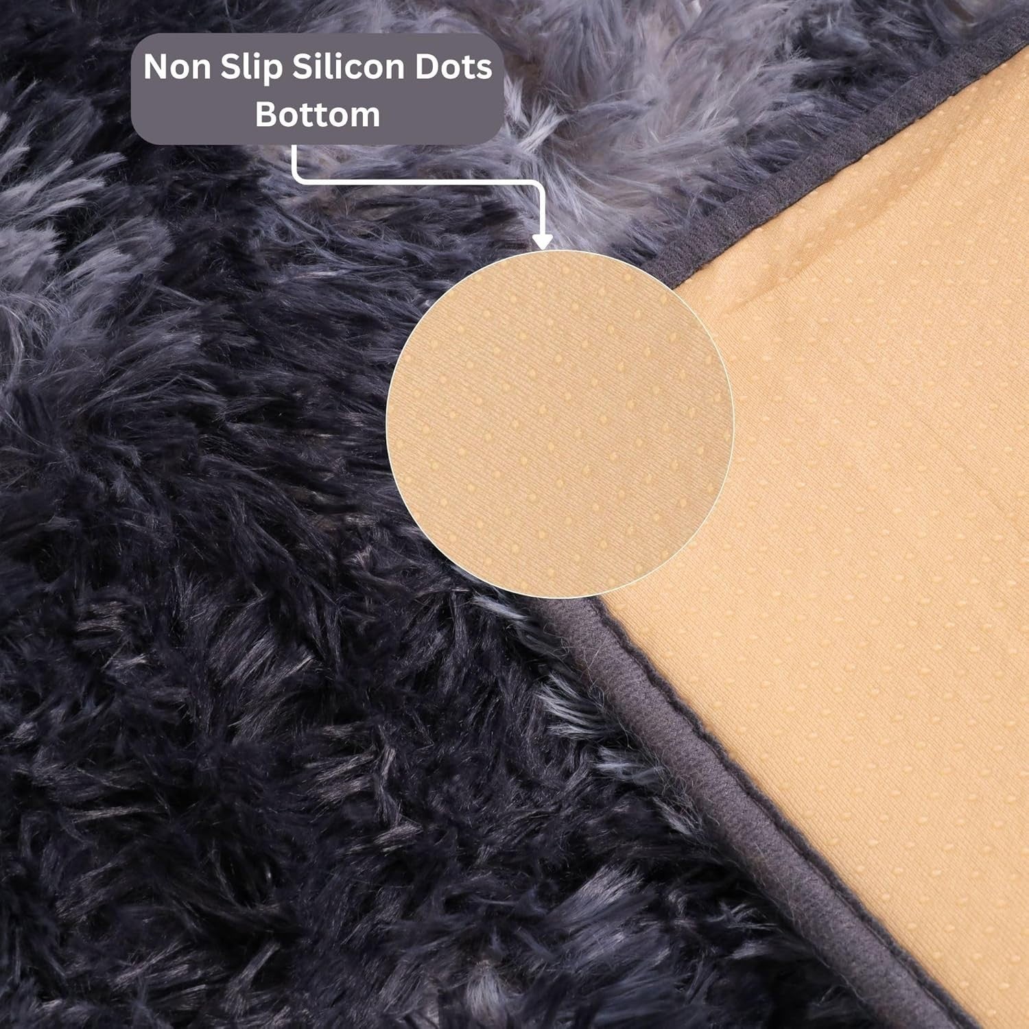 Large Dark Grey Shaggy Rug 200x290cm Soft Fluffy Tie Dye Non Slip Bedroom Carpet - Kwikley