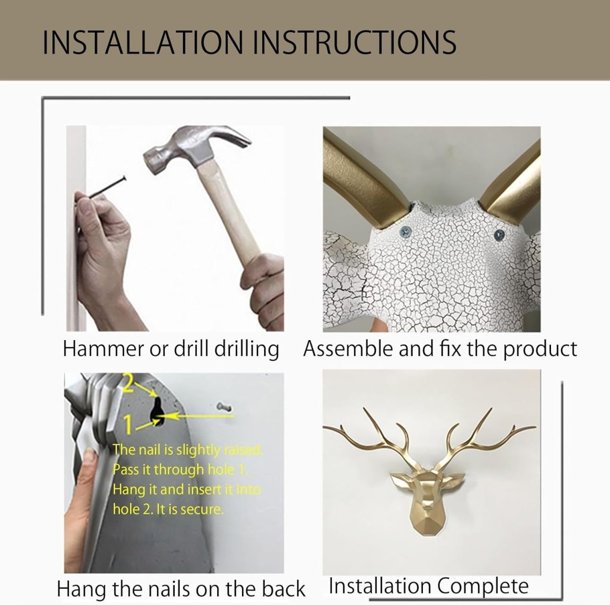 Large Deer Head Wall Mount 78x52cm Geometric Stag - Kwikley