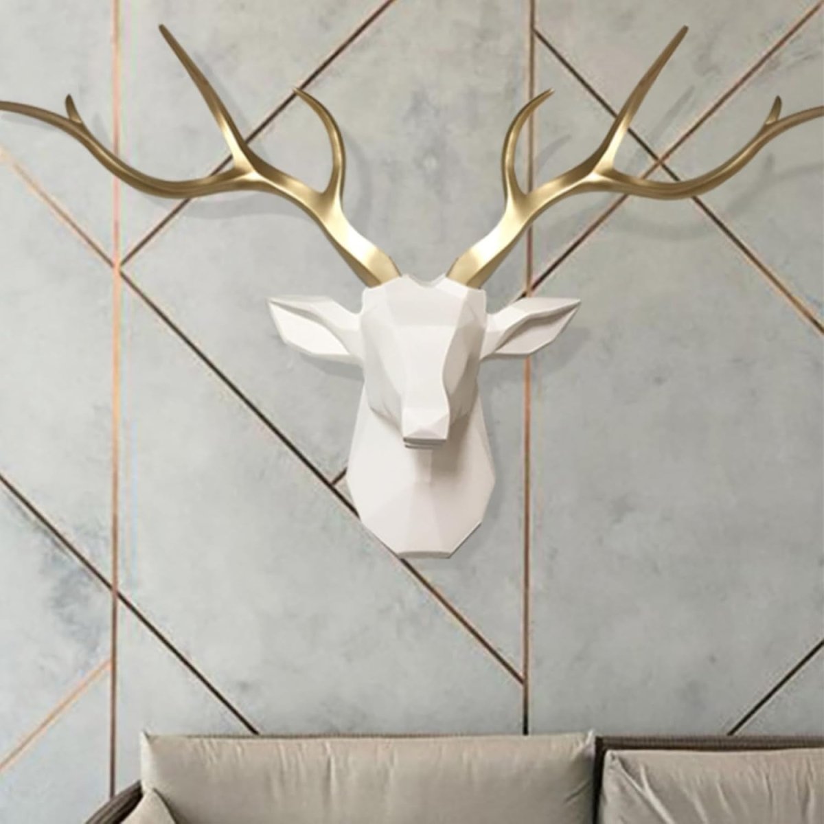 Large Deer Head Wall Mount 78x52cm Geometric Stag - Kwikley