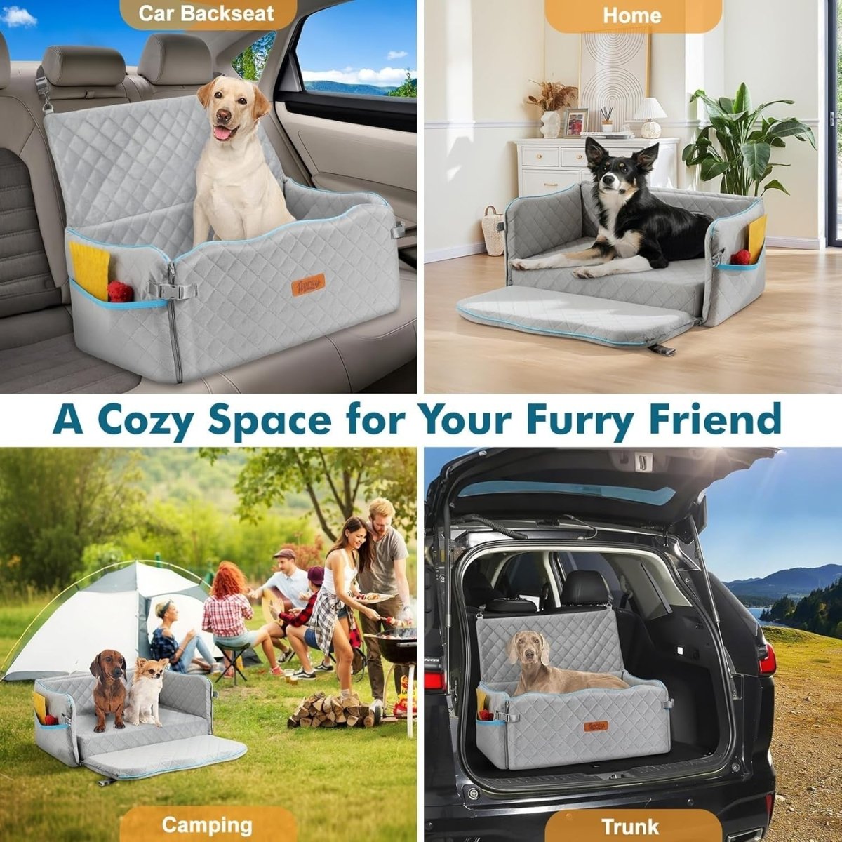 Large Dog Booster Car Seat Bed Washable Travel Cushion 60lb Gray - Kwikley