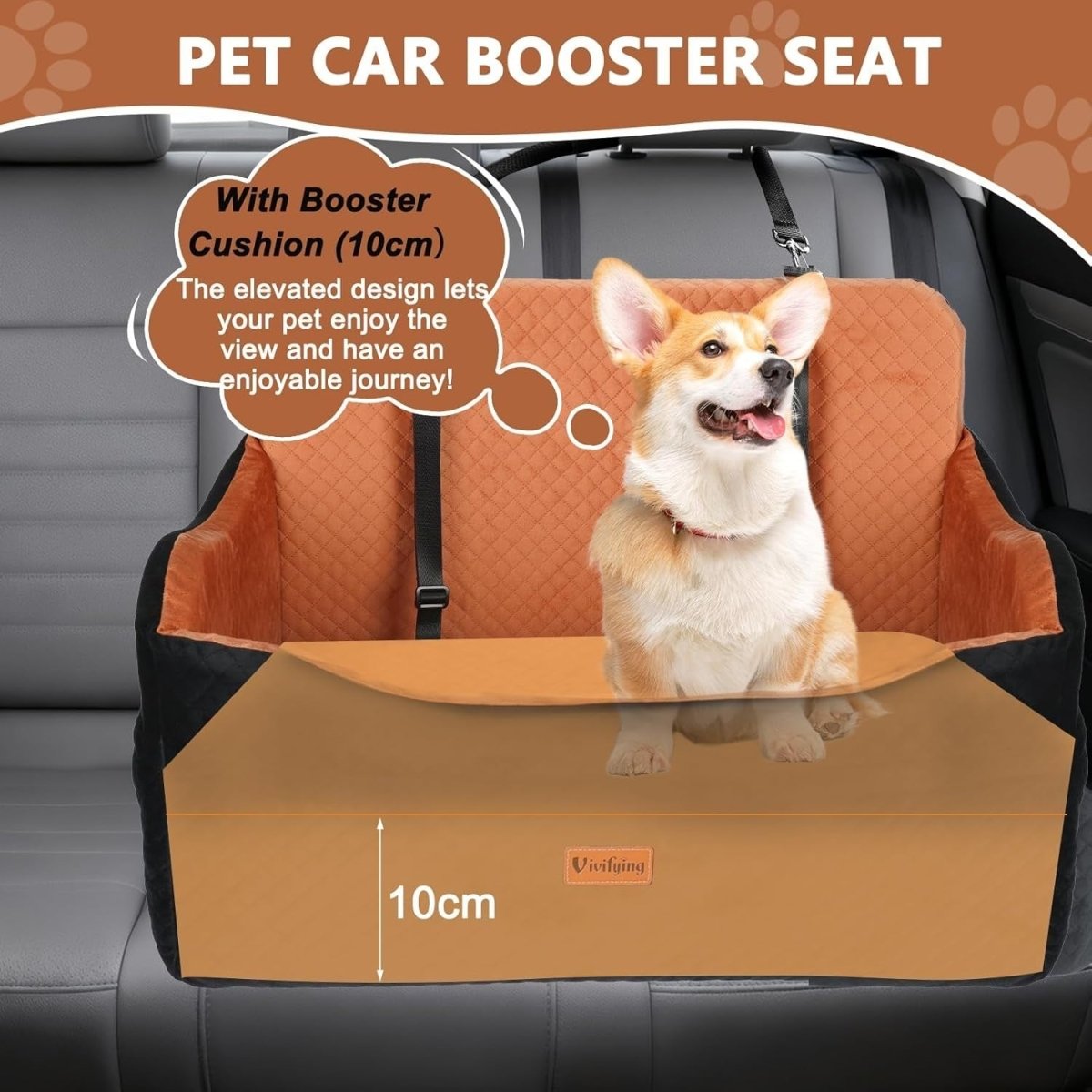 Large Dog Booster Car Seat Memory Foam Travel Bed Washable 25kg - Kwikley