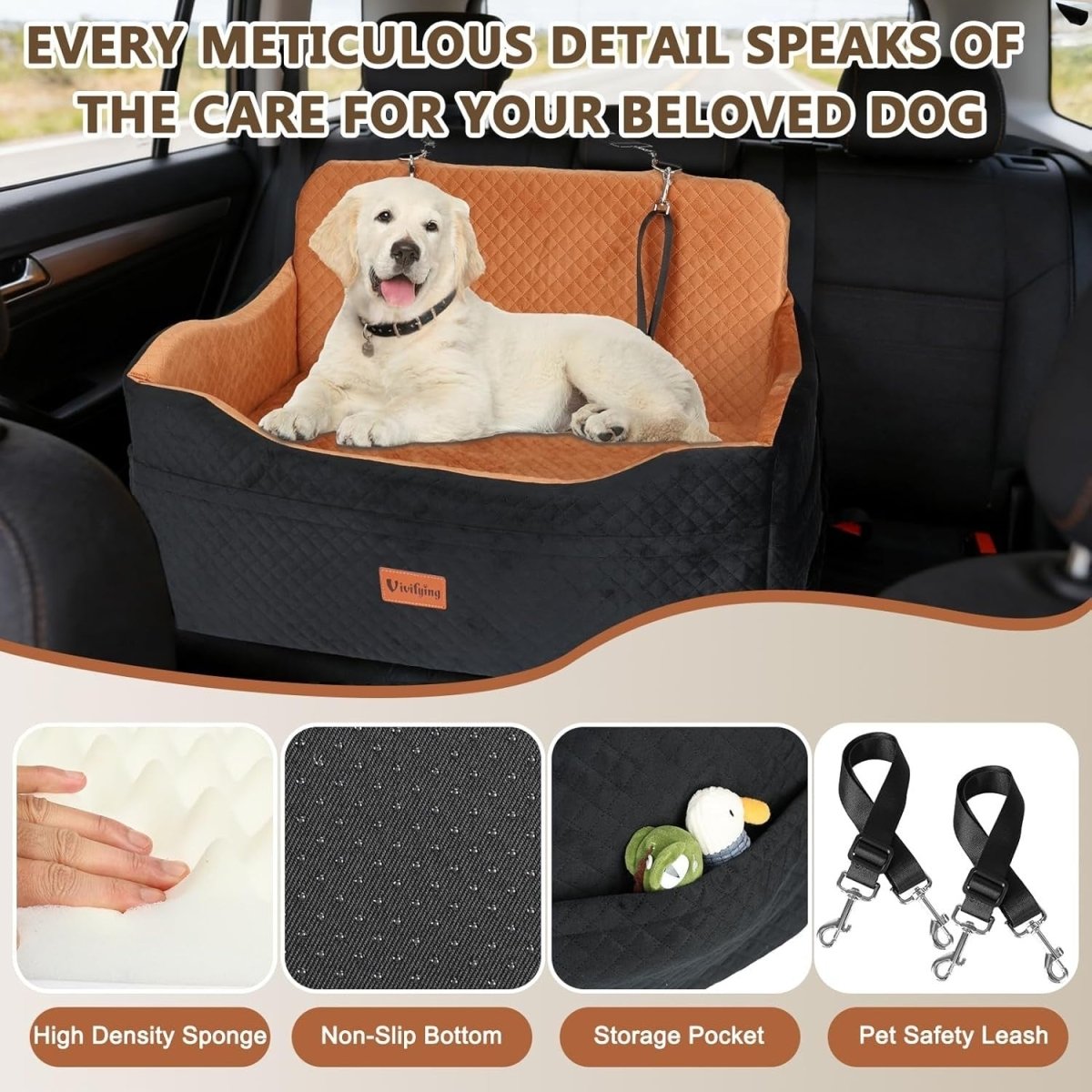 Large Dog Booster Car Seat Memory Foam Travel Bed Washable 25kg - Kwikley