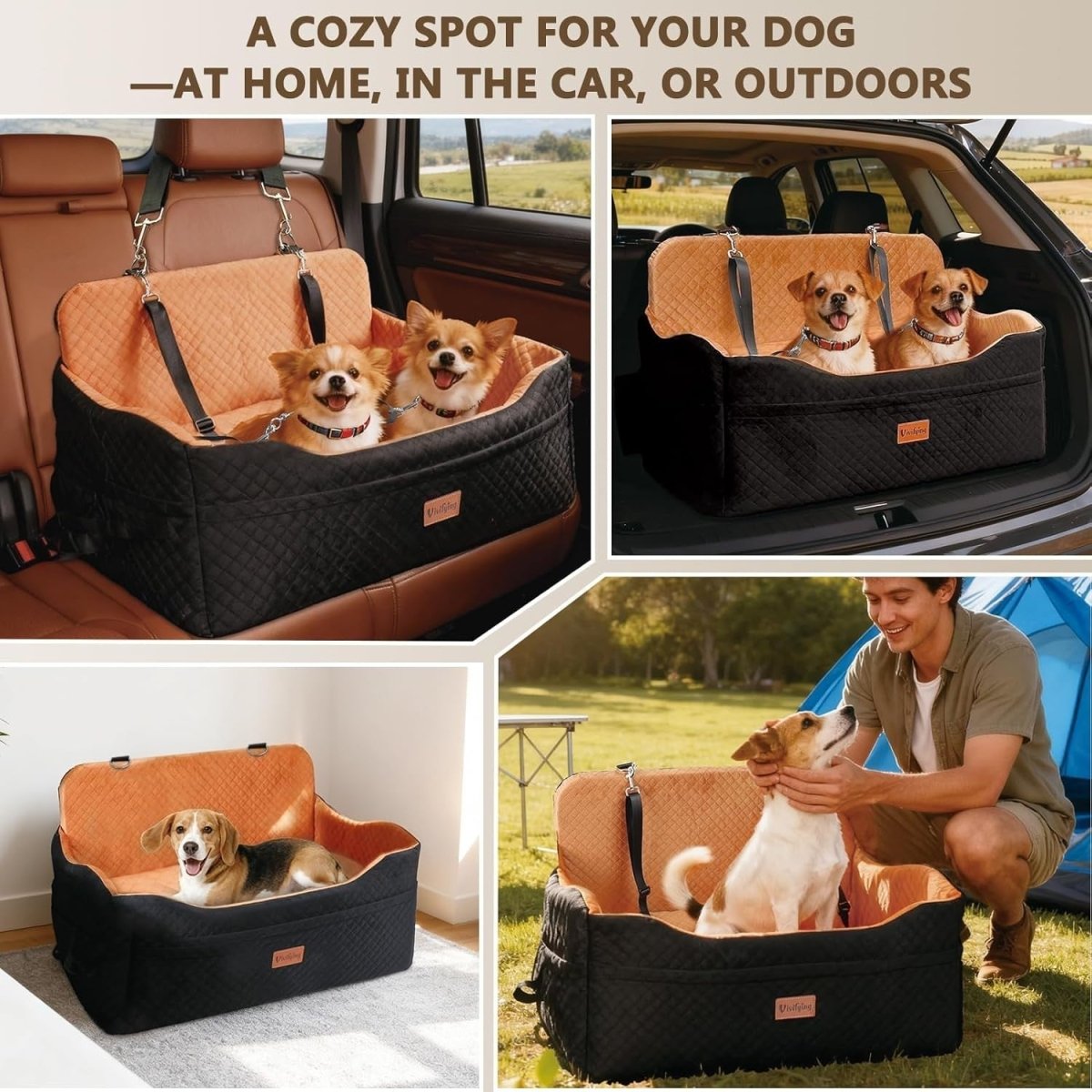 Large Dog Booster Car Seat Memory Foam Travel Bed Washable 25kg - Kwikley