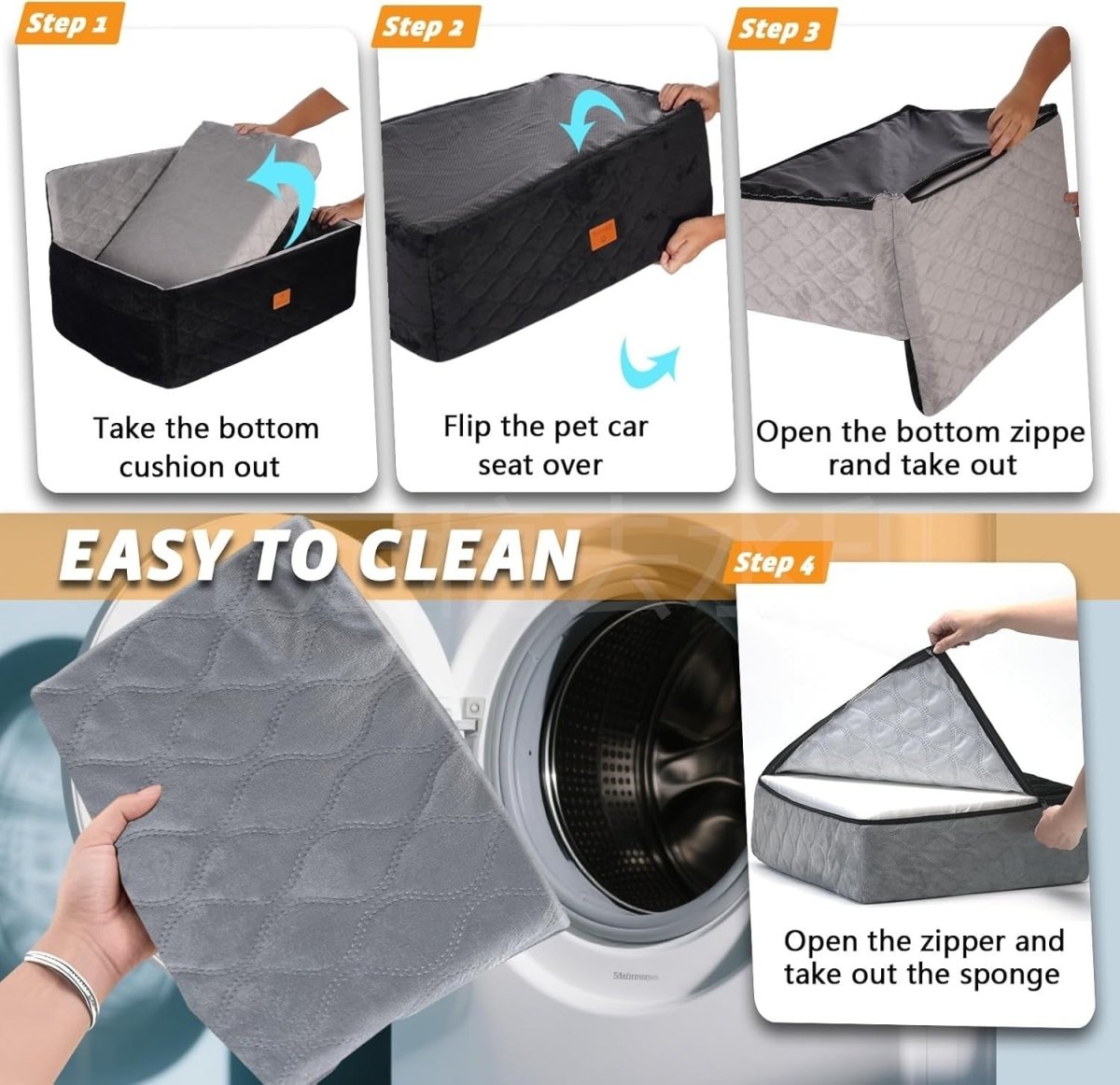 Large Dog Booster Car Seat Memory Foam Travel Bed Washable 60lb - Kwikley