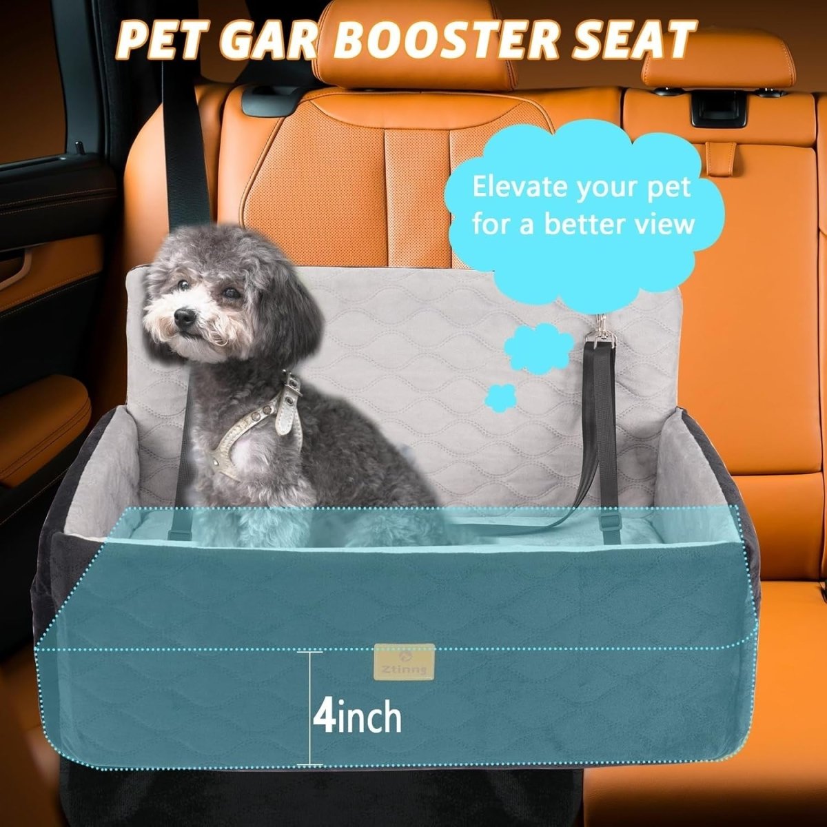 Large Dog Booster Car Seat Memory Foam Travel Bed Washable 60lb - Kwikley