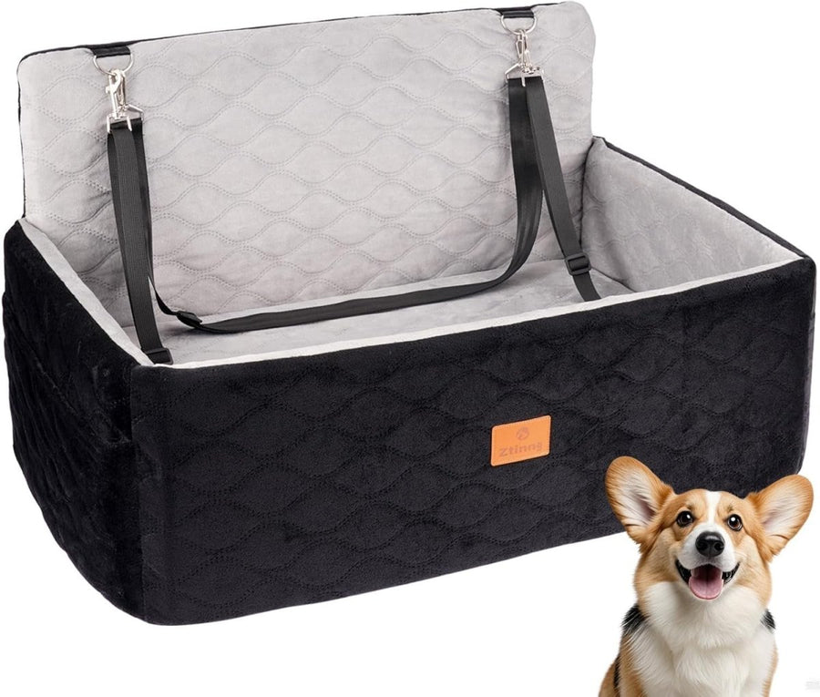 Large Dog Booster Car Seat Memory Foam Travel Bed Washable 60lb - Kwikley
