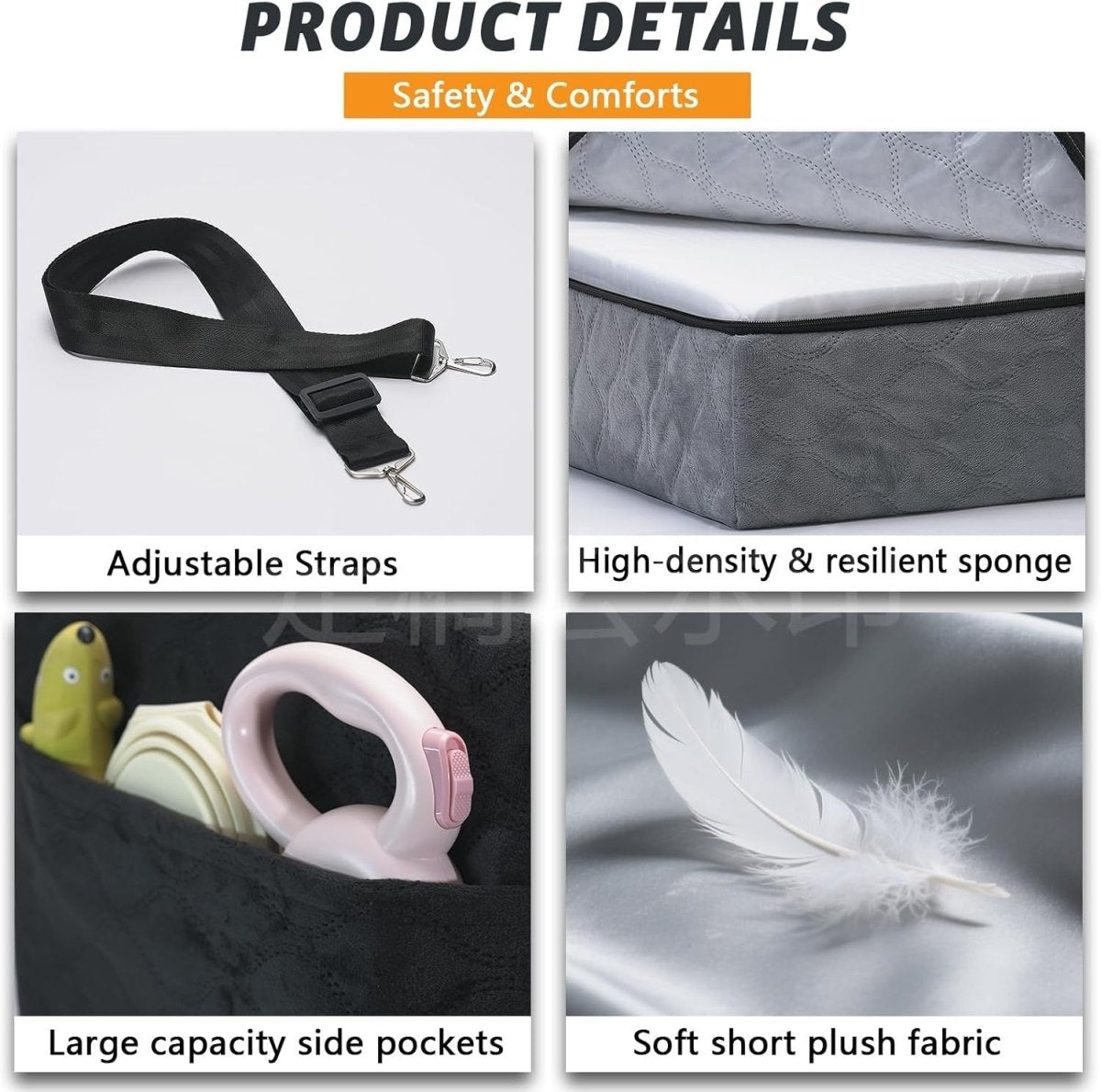 Large Dog Booster Car Seat Memory Foam Travel Bed Washable 60lb - Kwikley
