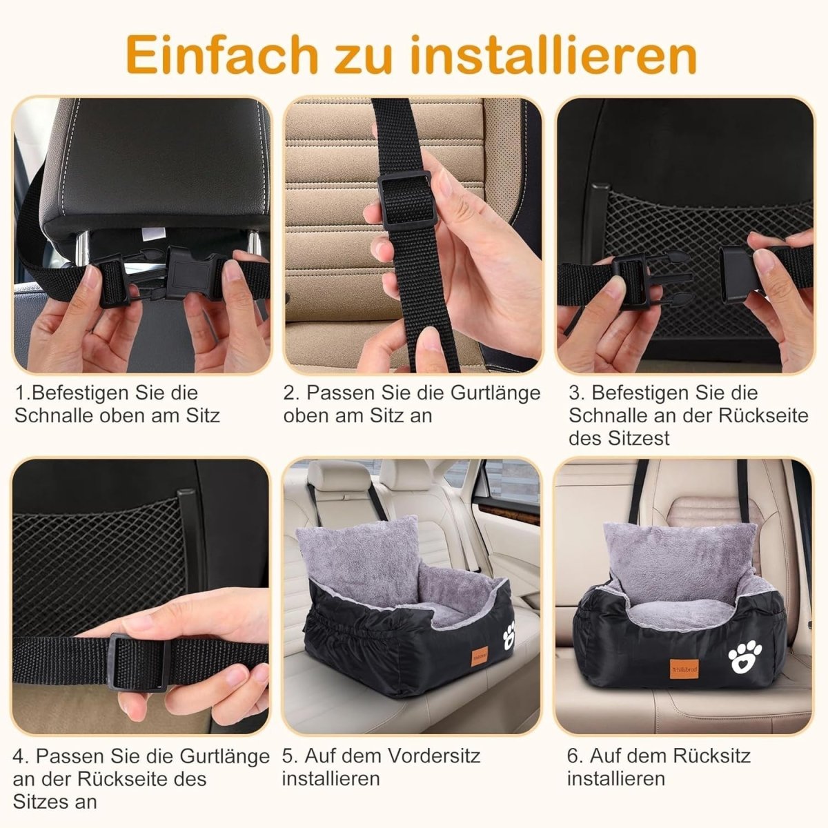 Large Dog Booster Car Seat Washable Pet Travel Bed 2 Safety Leads - Kwikley