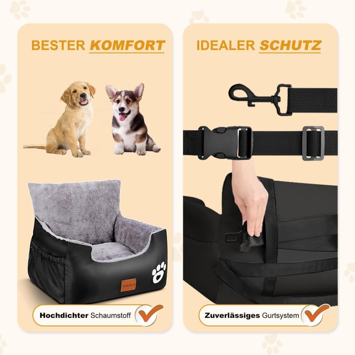 Large Dog Booster Car Seat Washable Pet Travel Bed 2 Safety Leads - Kwikley