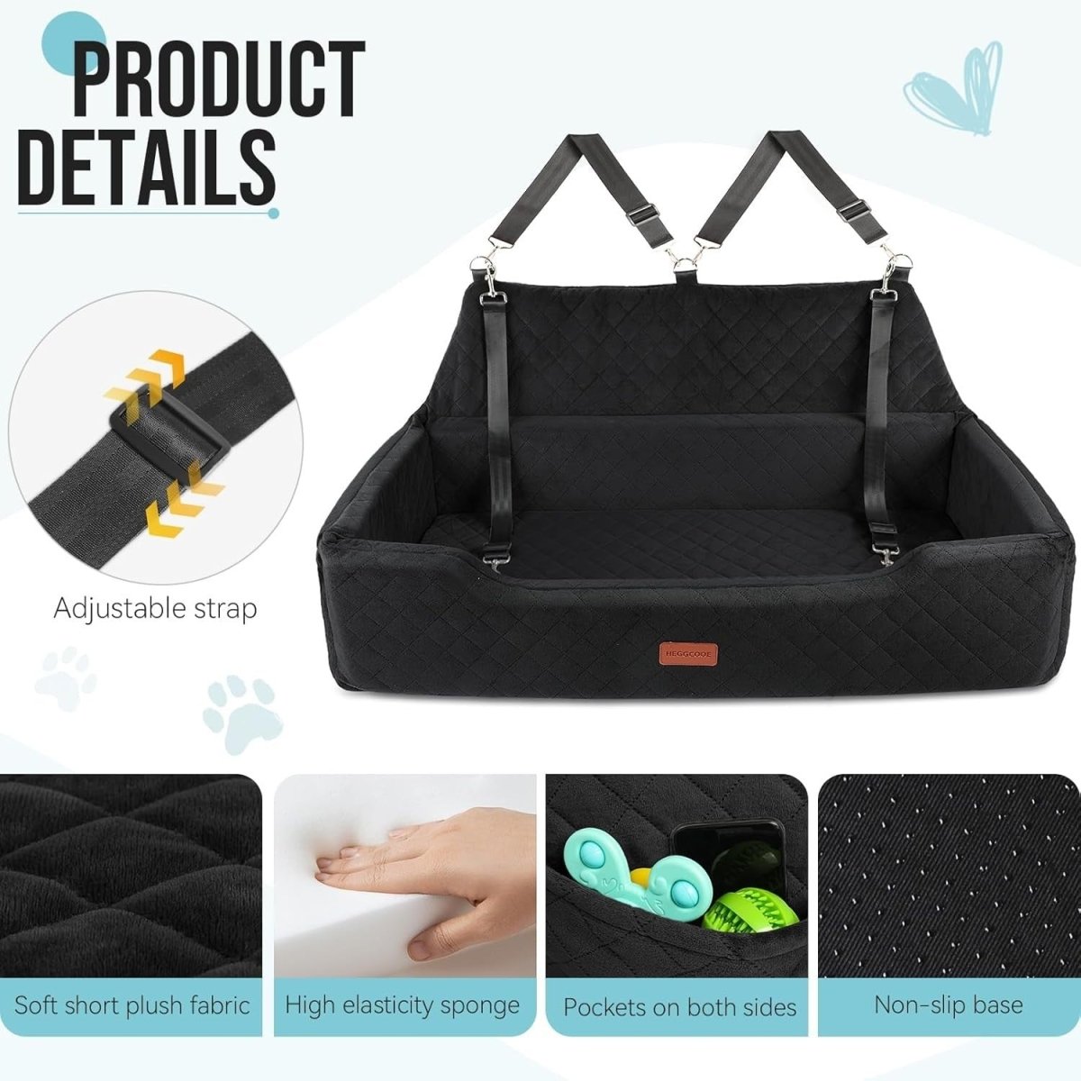 Large Dog Car Seat Bed 100lb Pet Booster Sofa Washable Travel Bed - Kwikley