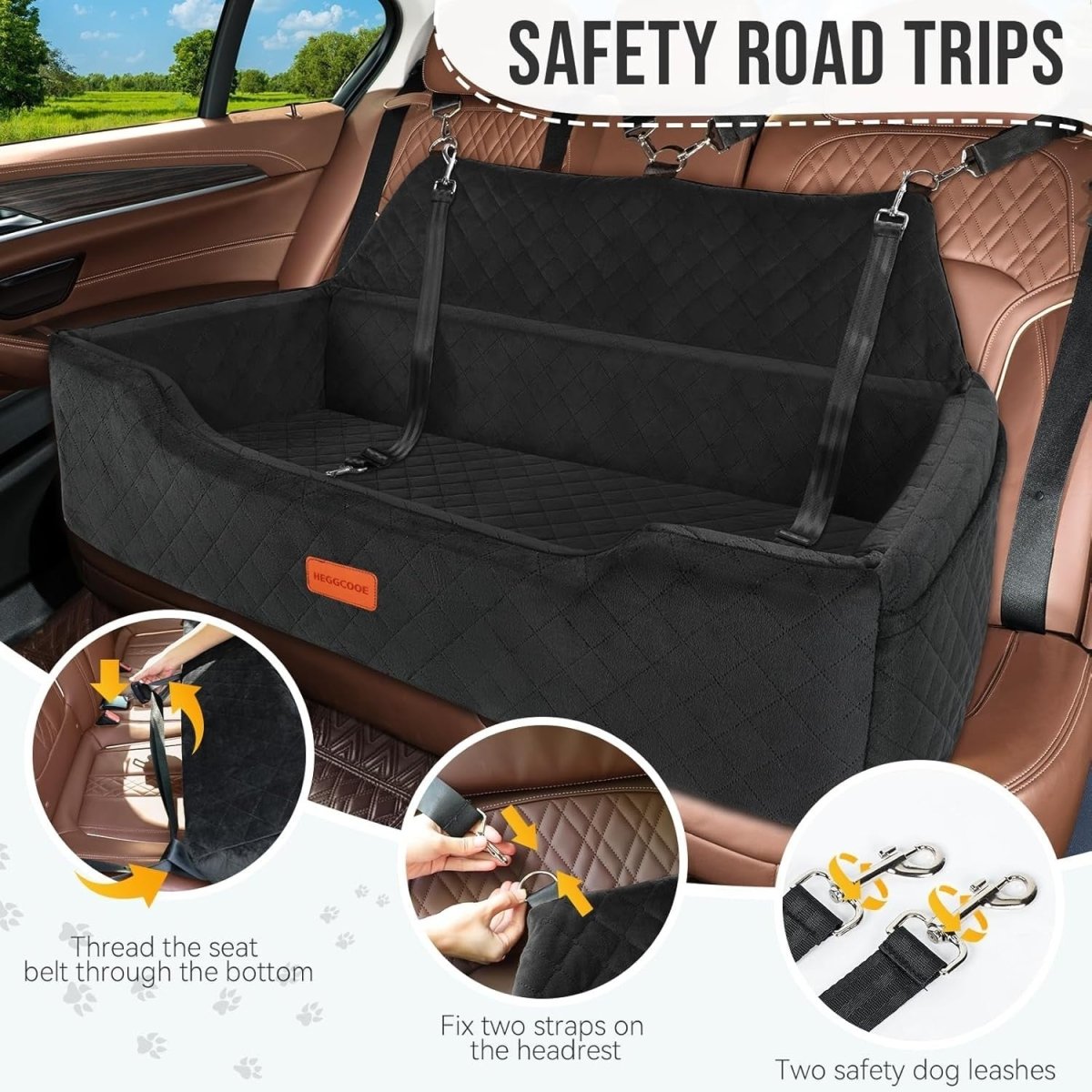 Large Dog Car Seat Bed 100lb Pet Booster Sofa Washable Travel Bed - Kwikley