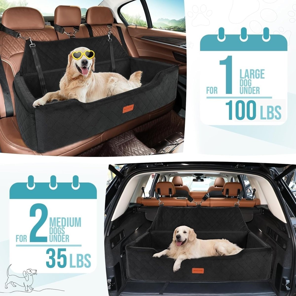 Large Dog Car Seat Bed 100lb Pet Booster Sofa Washable Travel Bed - Kwikley