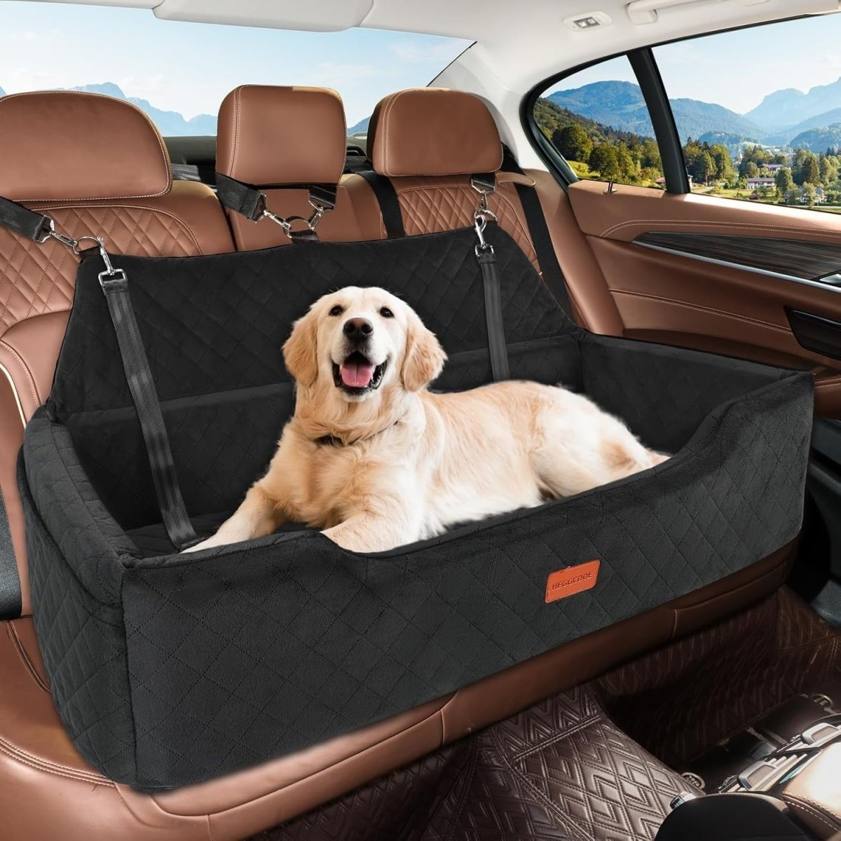 Large Dog Car Seat Bed 100lb Pet Booster Sofa Washable Travel Bed - Kwikley