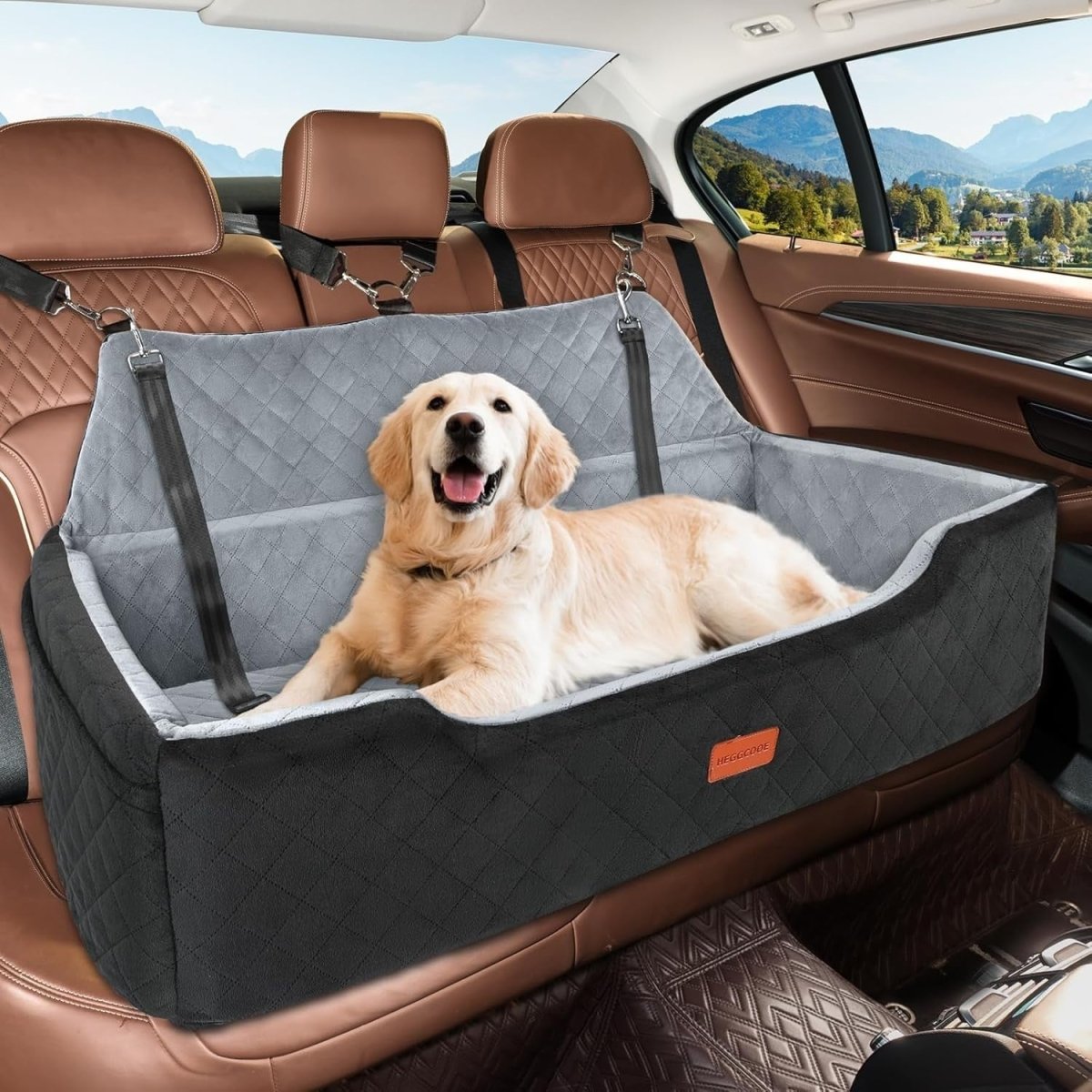 Large Dog Car Seat Bed 100lb Washable Booster Travel Bed for 2 Dogs - Kwikley