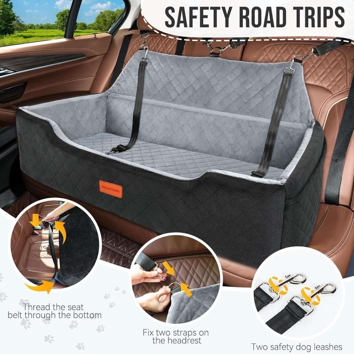 Large Dog Car Seat Bed 100lb Washable Booster Travel Bed for 2 Dogs - Kwikley