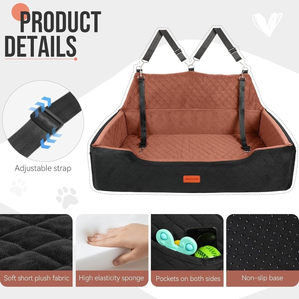Large Dog Car Seat Bed 100lbs Booster Travel Bed for 2 Dogs Washable - Kwikley