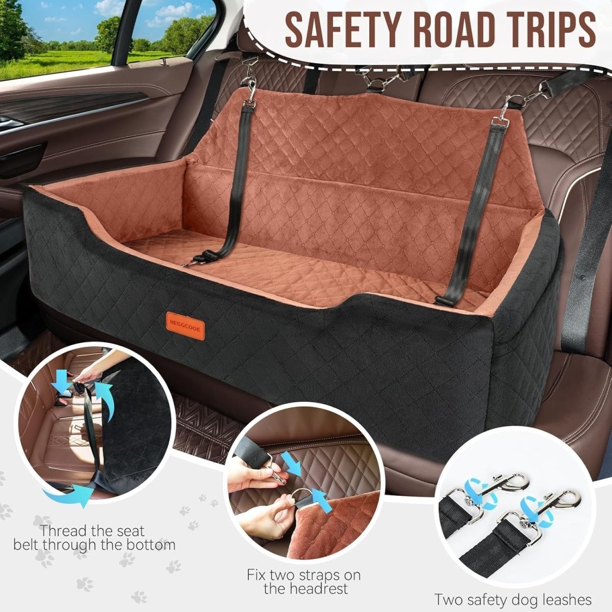 Large Dog Car Seat Bed 100lbs Booster Travel Bed for 2 Dogs Washable - Kwikley
