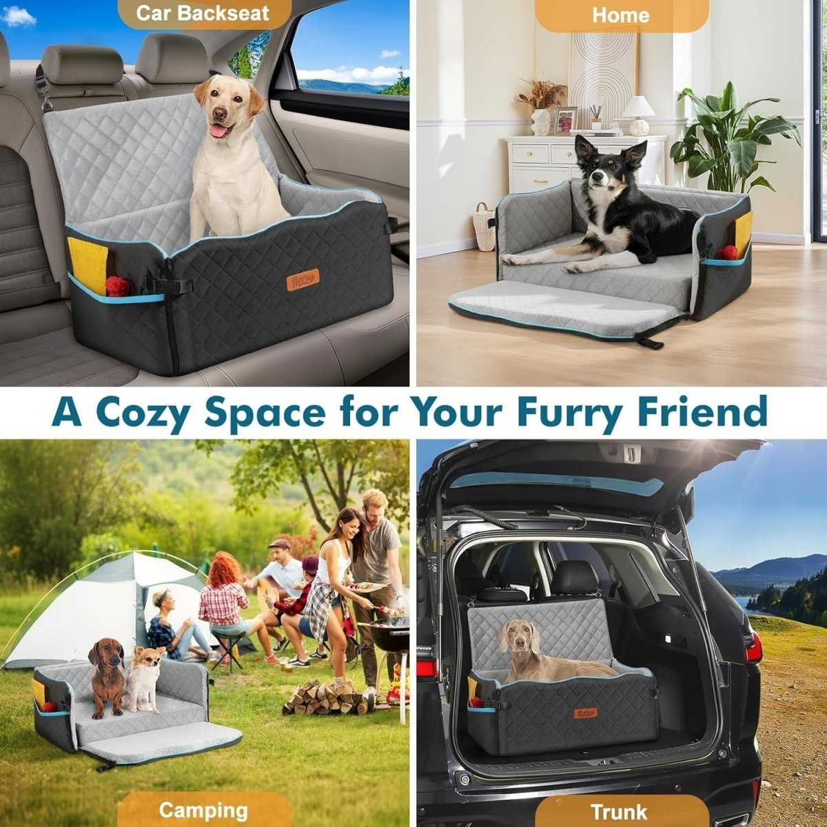 Large Dog Car Seat Bed 60lb Booster Washable Travel Cushion Backseat - Kwikley