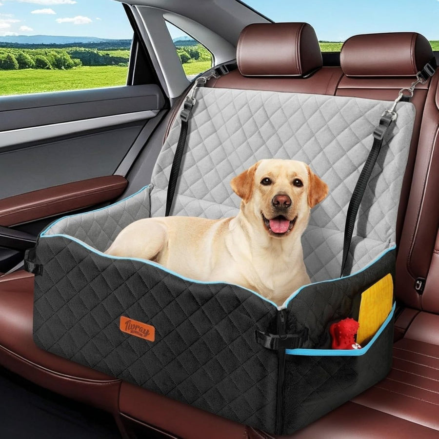 Large Dog Car Seat Bed 60lb Booster Washable Travel Cushion Backseat - Kwikley