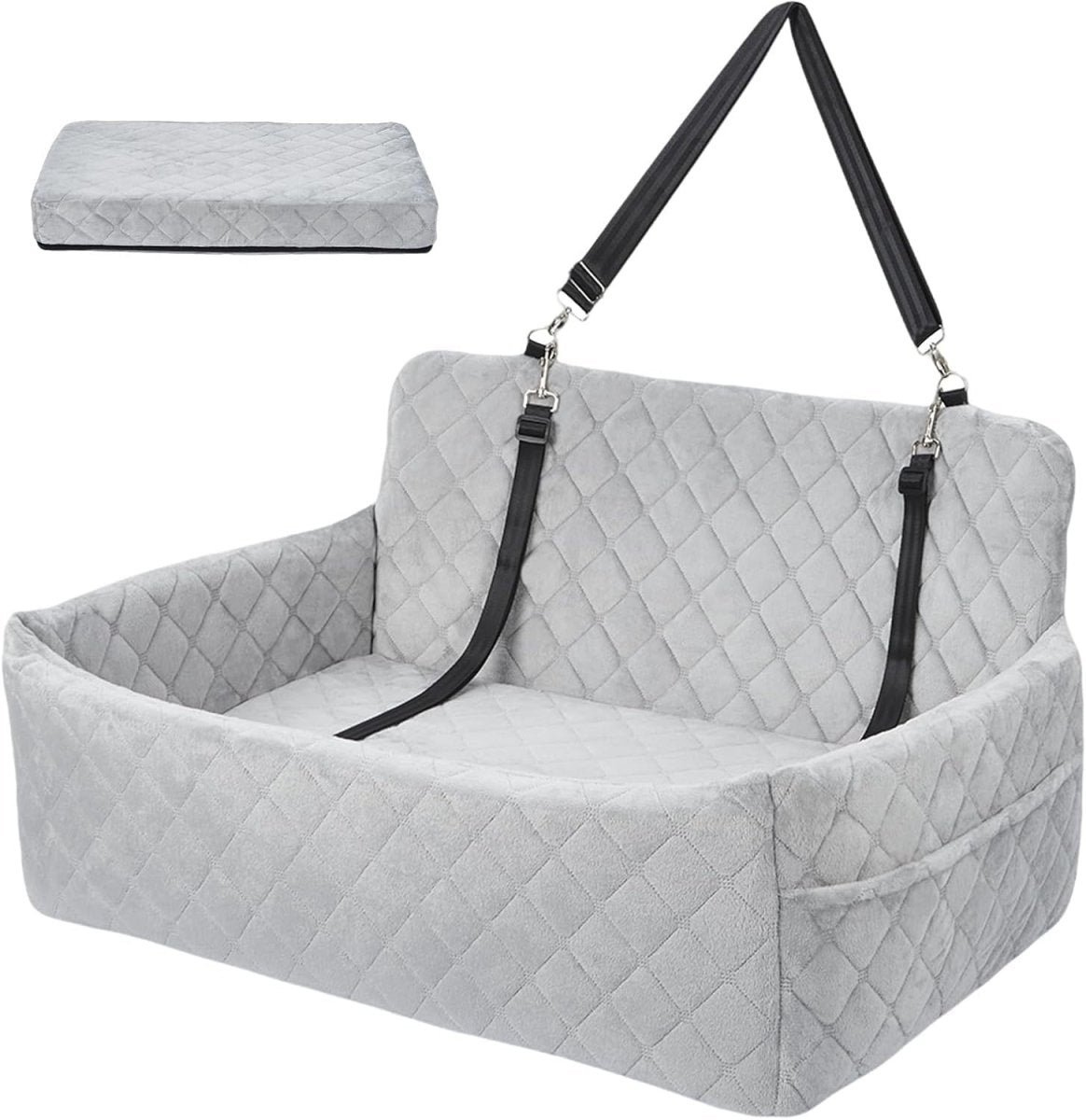 Large Dog Car Seat Bed Memory Foam Booster Travel Seat 55lbs Grey - Kwikley