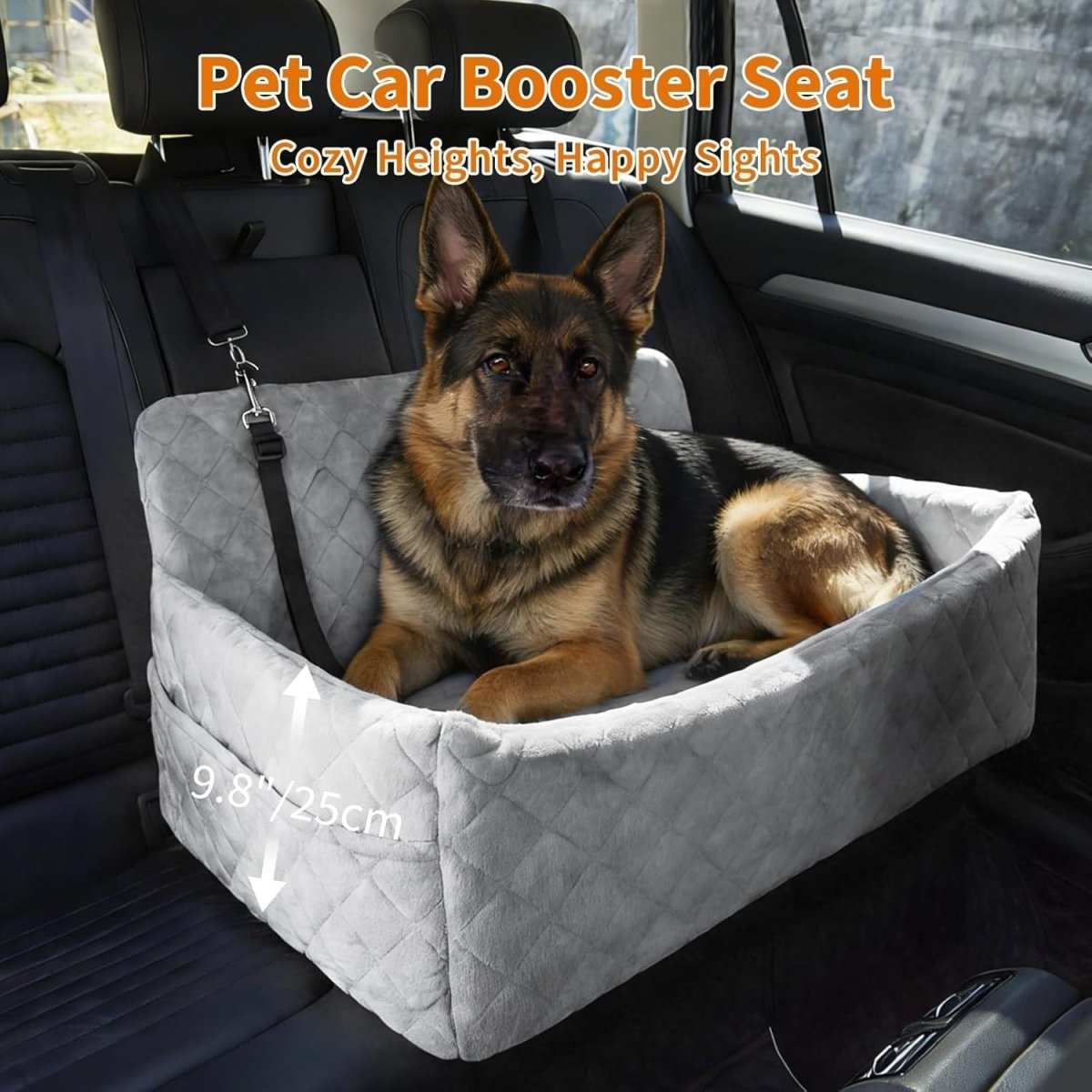 Large Dog Car Seat Bed Memory Foam Booster Travel Seat 55lbs Grey - Kwikley