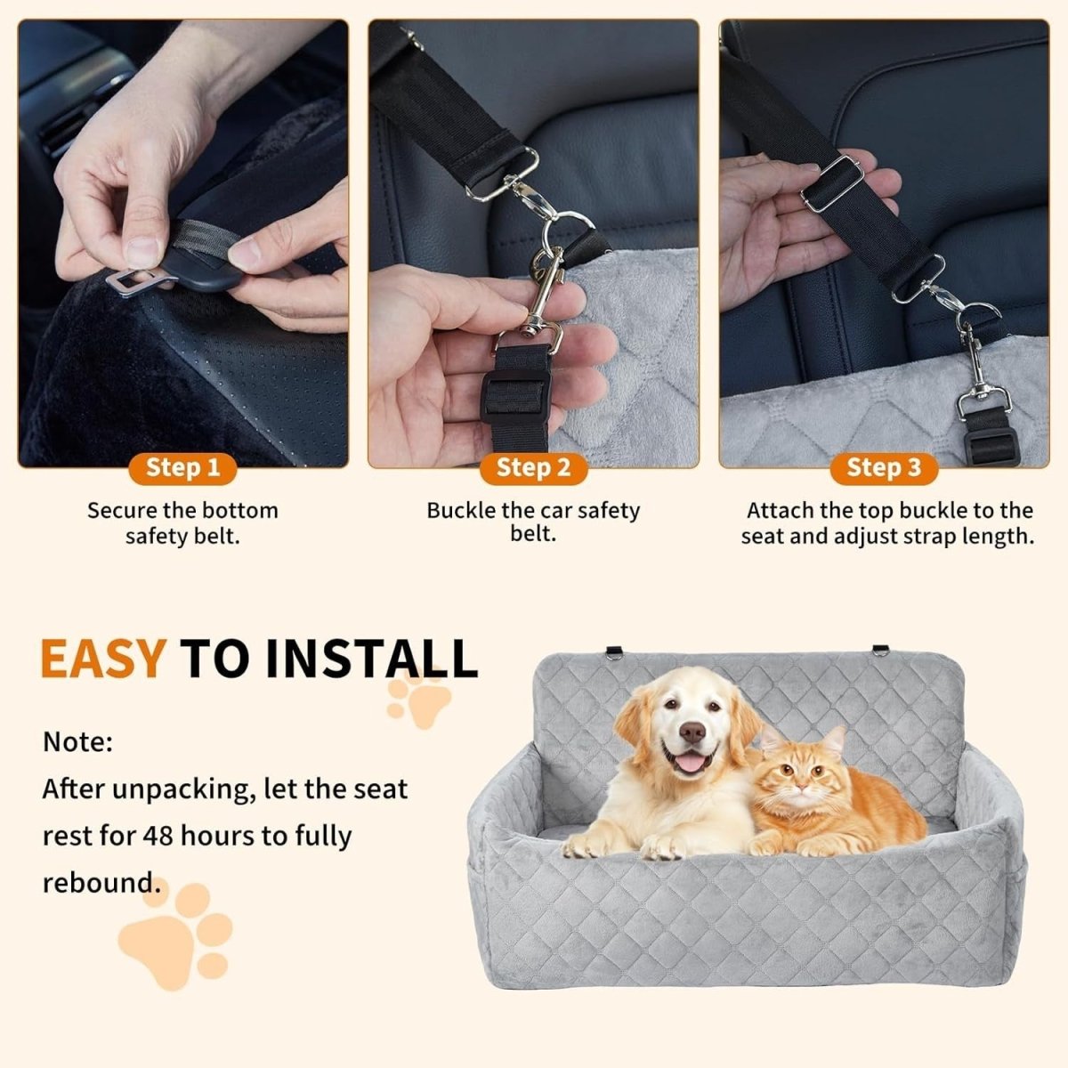 Large Dog Car Seat Bed Memory Foam Booster Travel Seat 55lbs Grey - Kwikley