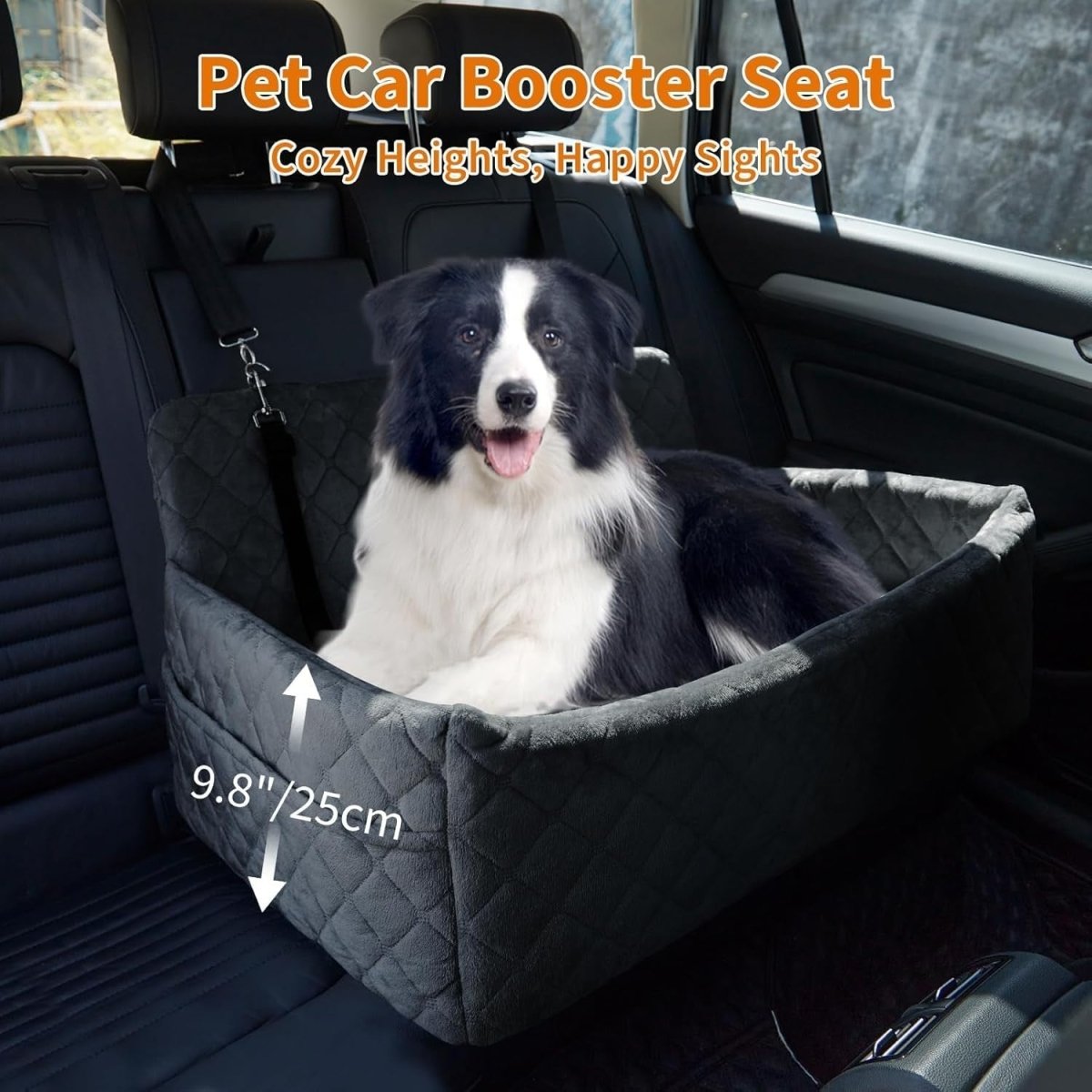 Large Dog Car Seat Bed Memory Foam Travel Booster 55lbs Washable - Kwikley
