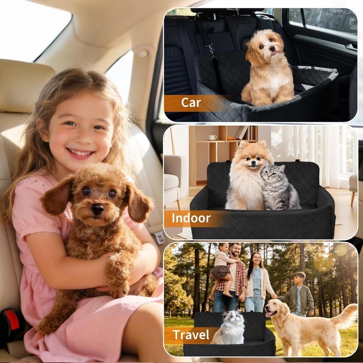 Large Dog Car Seat Bed Memory Foam Travel Booster 55lbs Washable - Kwikley