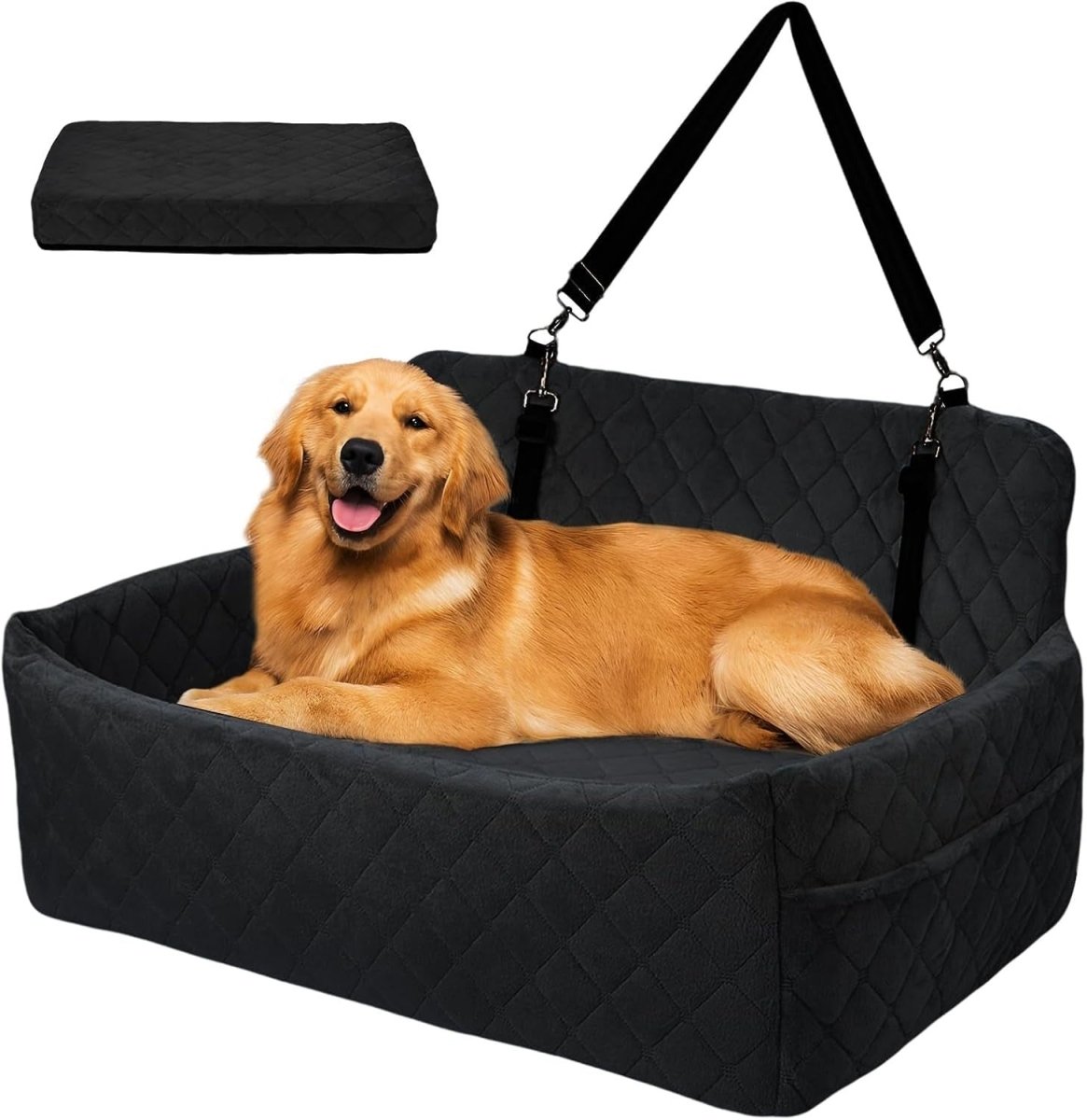 Large Dog Car Seat Bed Memory Foam Travel Booster 55lbs Washable - Kwikley