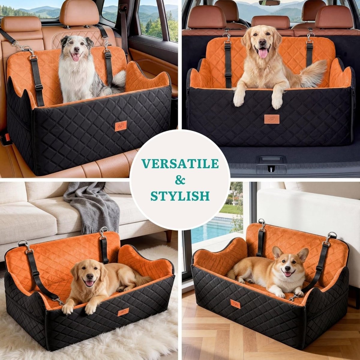 Large Dog Car Seat Booster Bed Memory Foam Washable Travel Seat 55lb - Kwikley