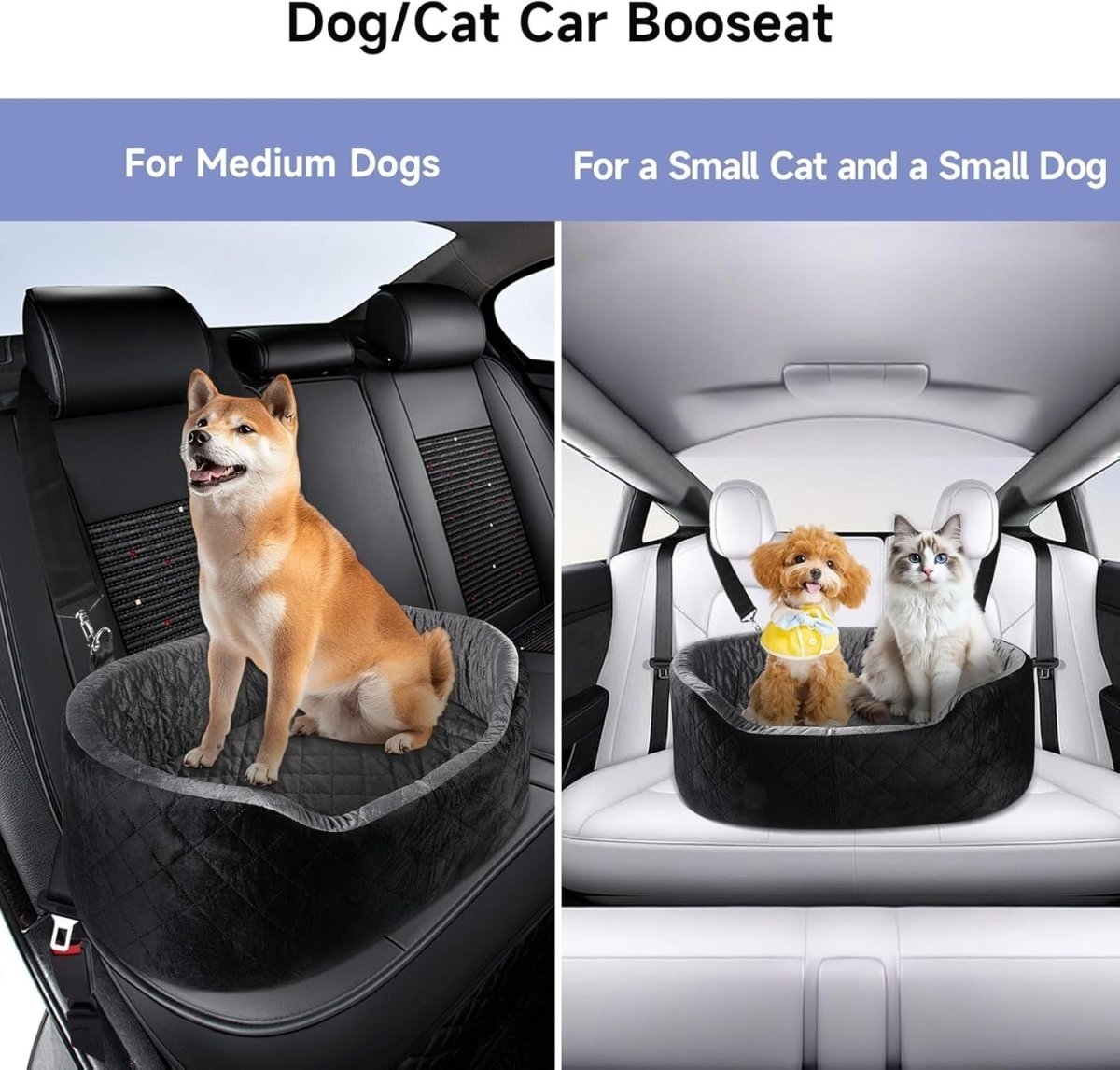 Large Dog Car Seat Booster Memory Foam Pet Travel Bed Washable Black - Kwikley