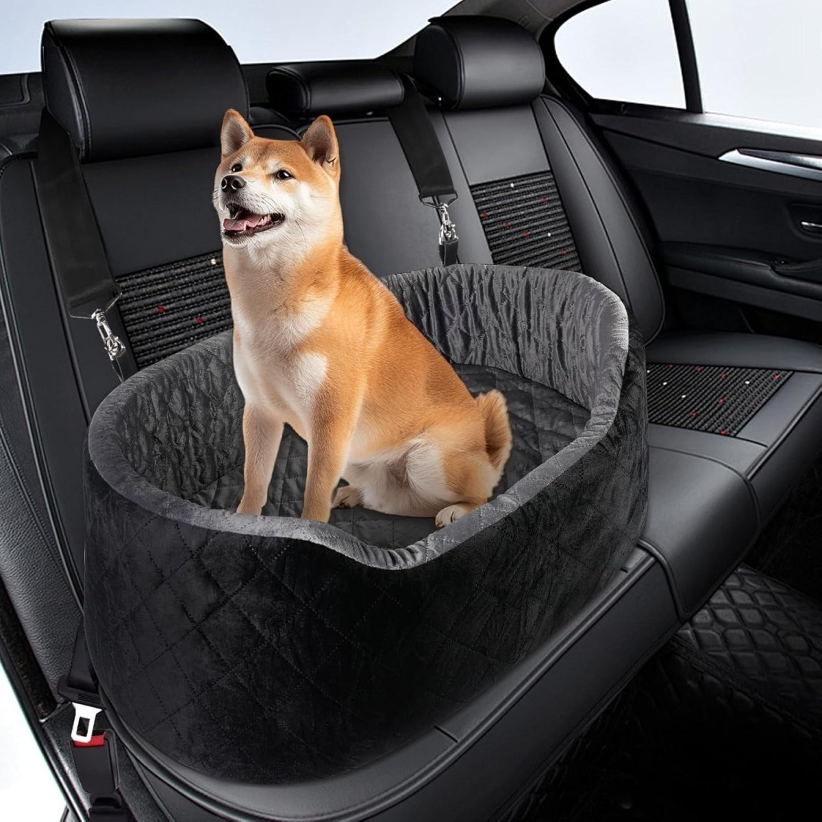 Large Dog Car Seat Booster Memory Foam Pet Travel Bed Washable Black - Kwikley
