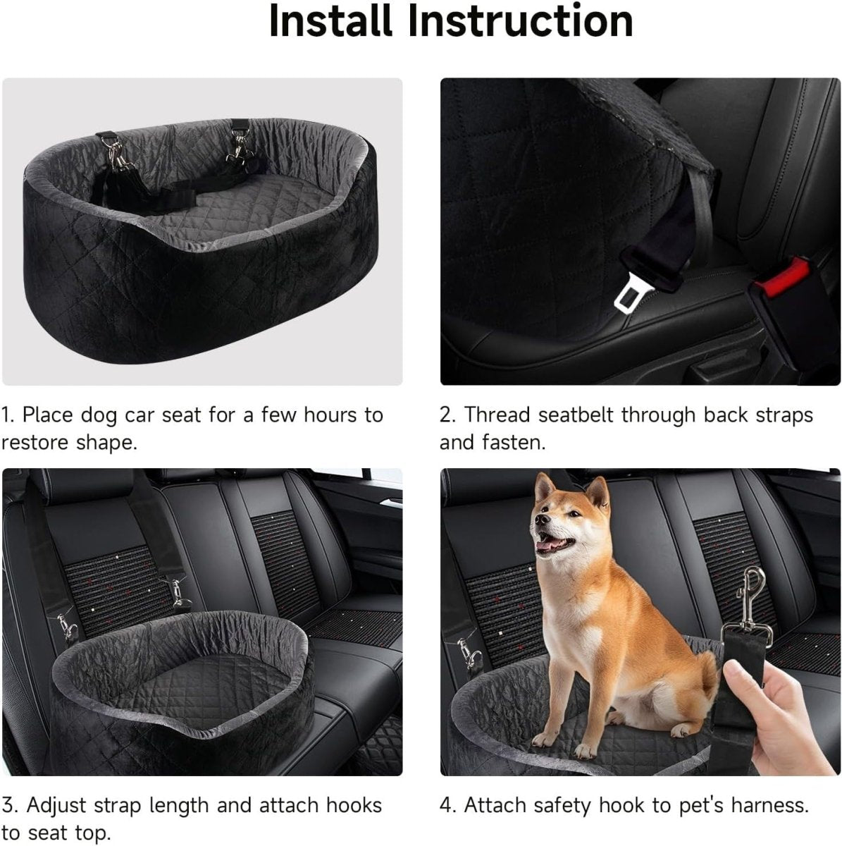 Large Dog Car Seat Booster Memory Foam Pet Travel Bed Washable Black - Kwikley