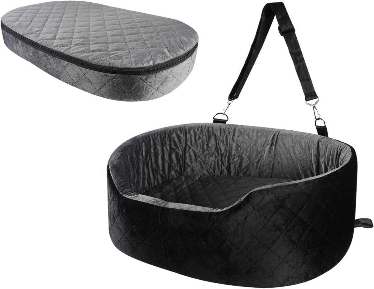 Large Dog Car Seat Booster Memory Foam Pet Travel Bed Washable Black - Kwikley