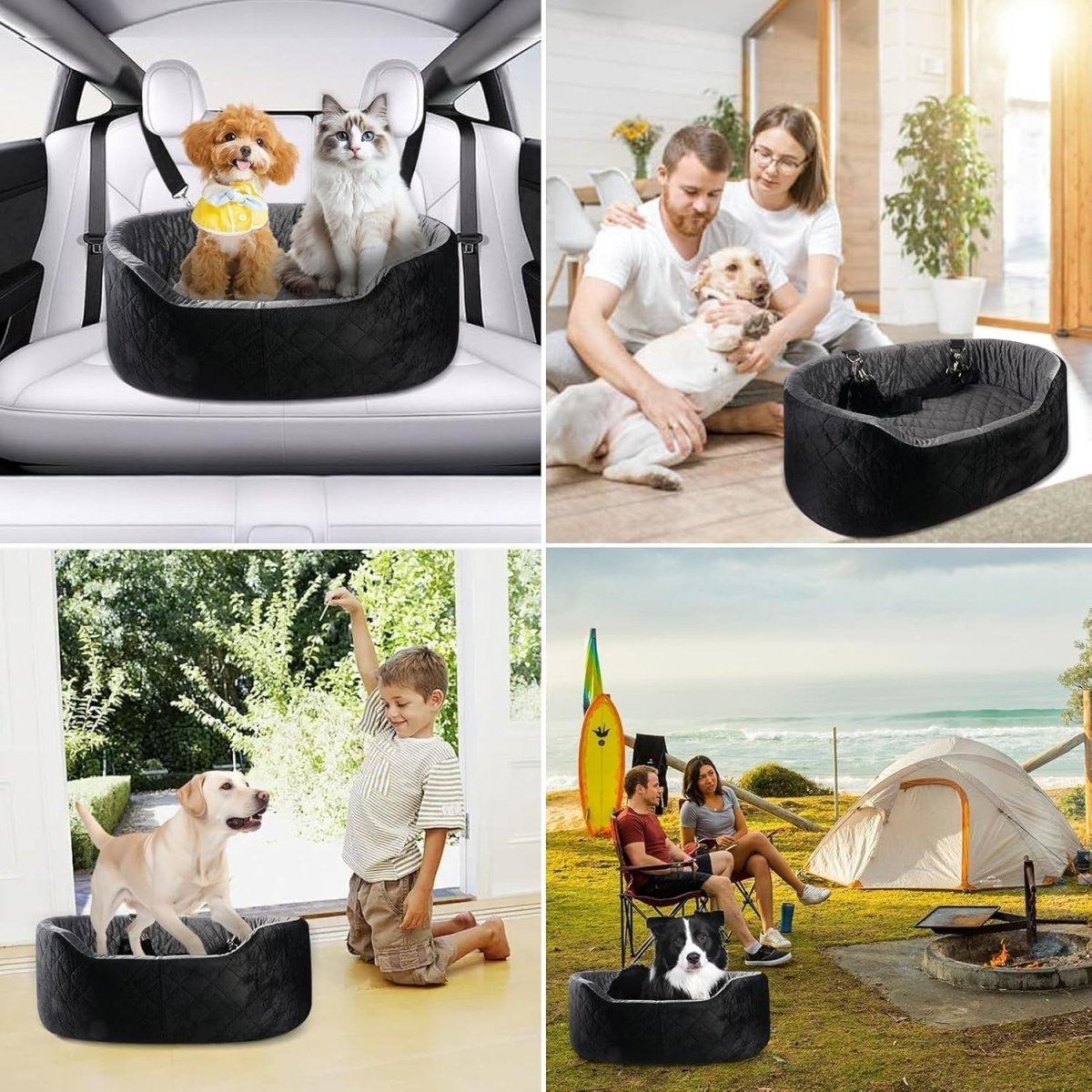Large Dog Car Seat Booster Memory Foam Pet Travel Bed Washable Black - Kwikley