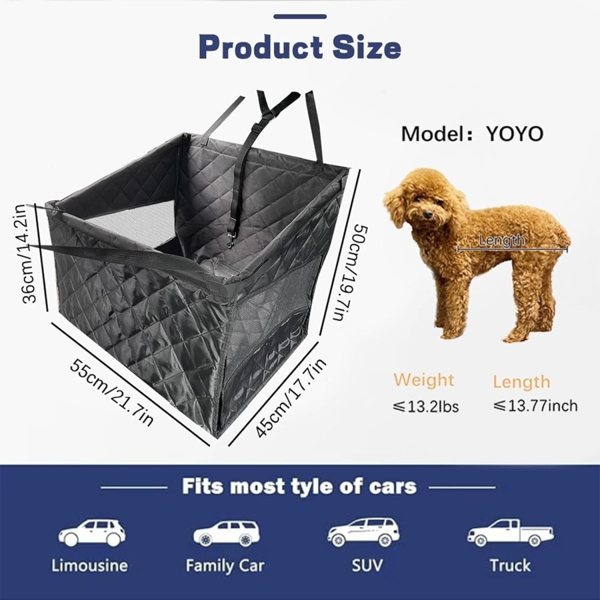 Large Dog Car Seat Extender Waterproof Pet Travel Bed 50kg Capacity - Kwikley