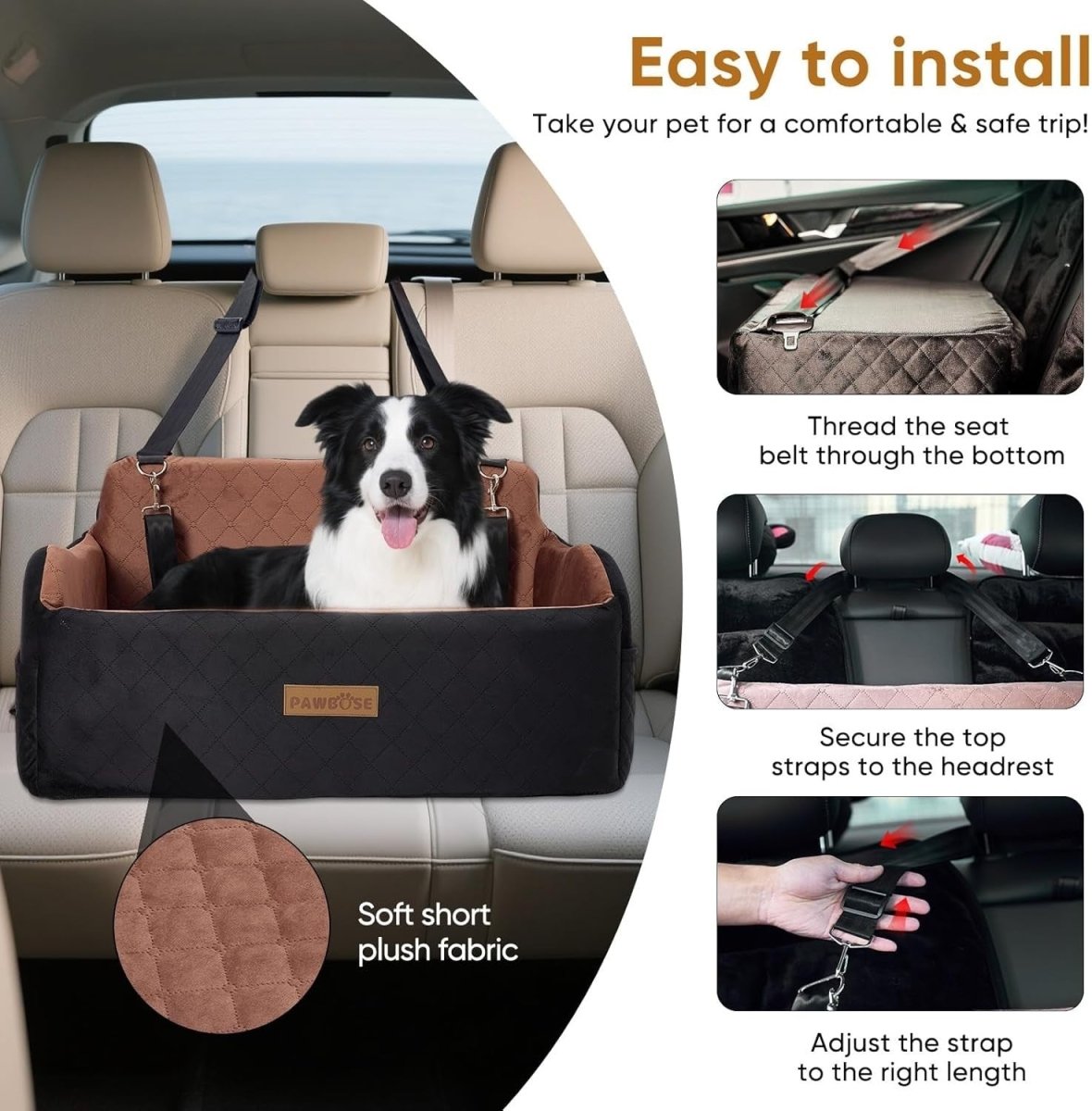 Large Dog Car Seat Memory Foam Booster Bed 55lb Washable Travel Seat - Kwikley