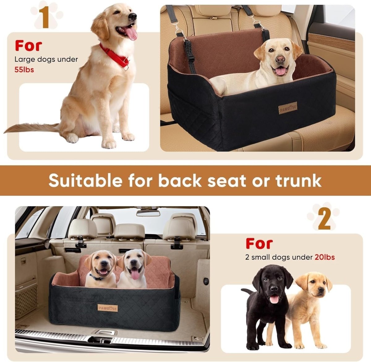 Large Dog Car Seat Memory Foam Booster Bed 55lb Washable Travel Seat - Kwikley