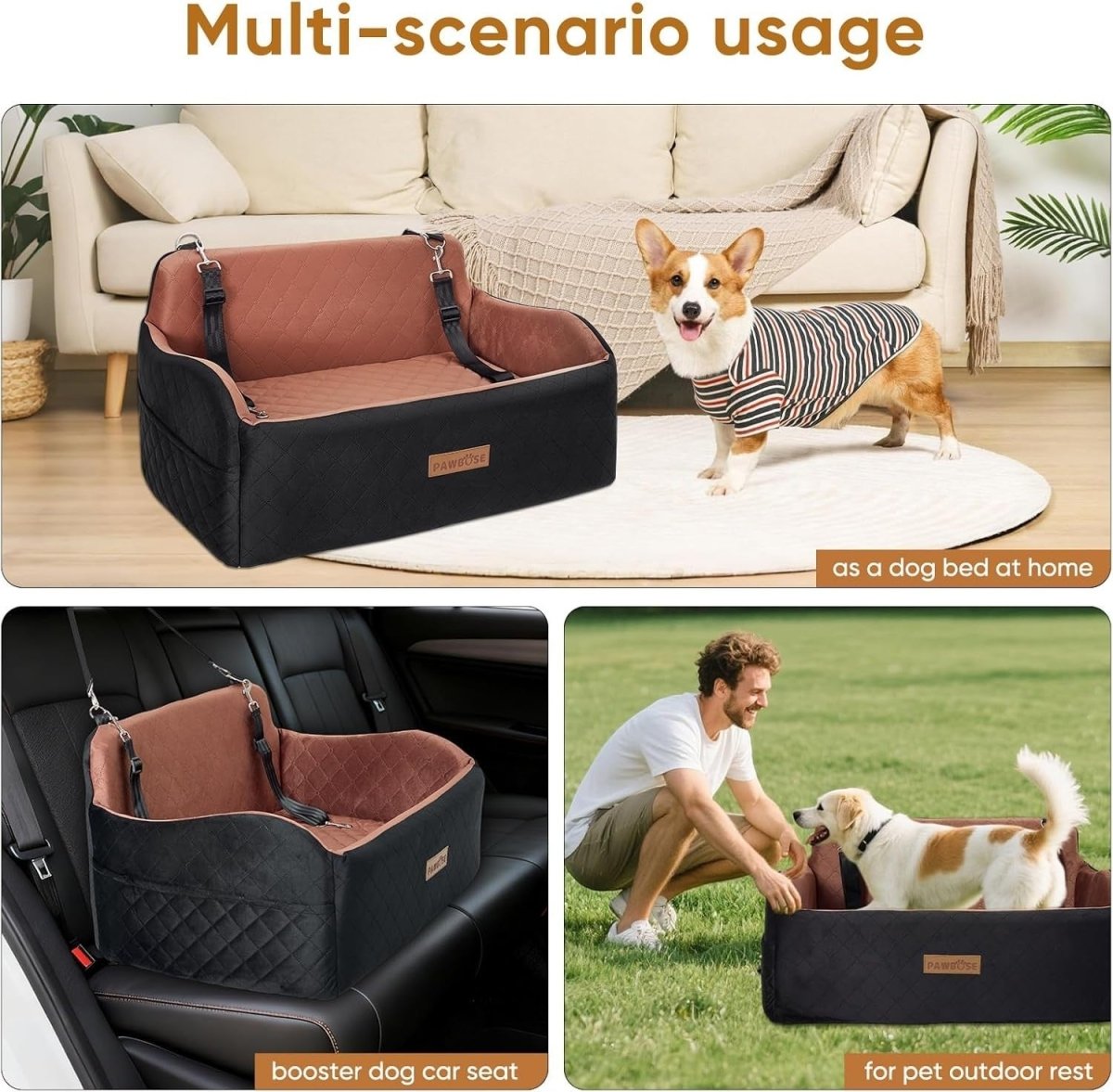 Large Dog Car Seat Memory Foam Booster Bed 55lb Washable Travel Seat - Kwikley