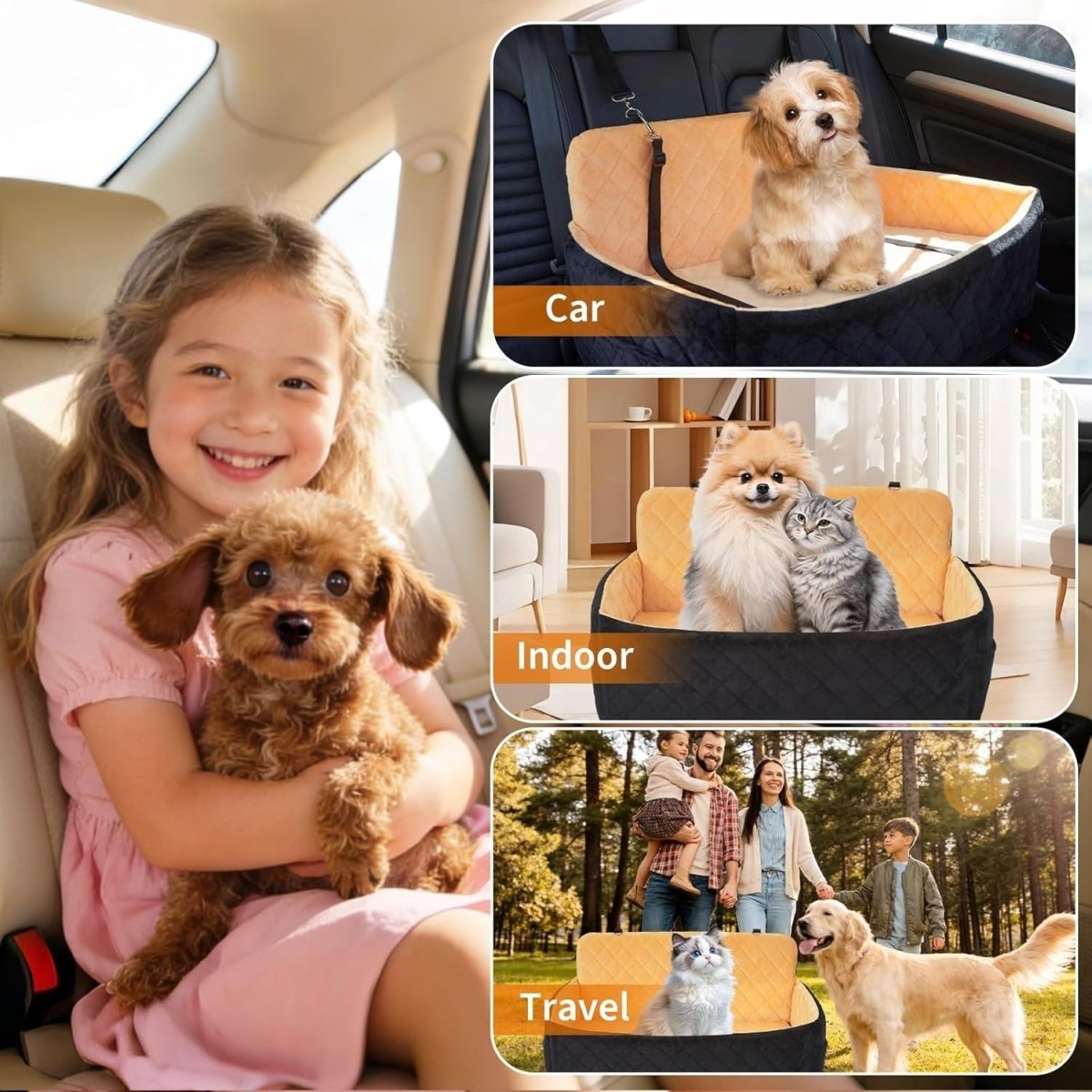 Large Dog Car Seat Memory Foam Booster Bed Washable Travel Carrier 55lb - Kwikley