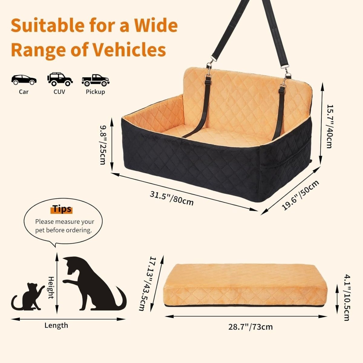 Large Dog Car Seat Memory Foam Booster Bed Washable Travel Carrier 55lb - Kwikley