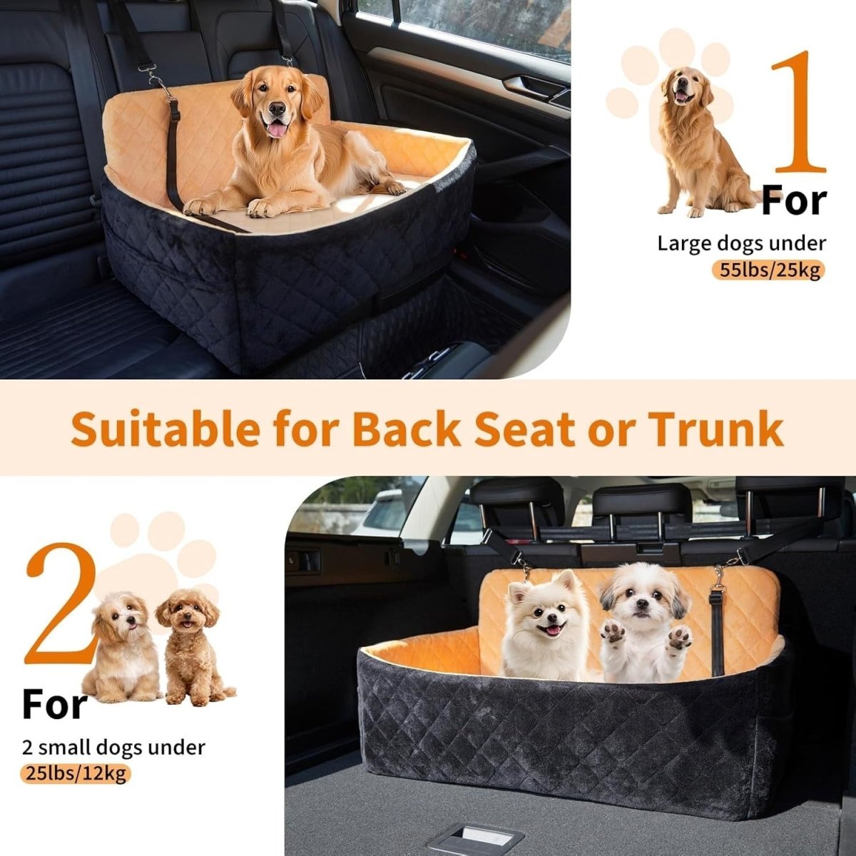Large Dog Car Seat Memory Foam Booster Bed Washable Travel Carrier 55lb - Kwikley