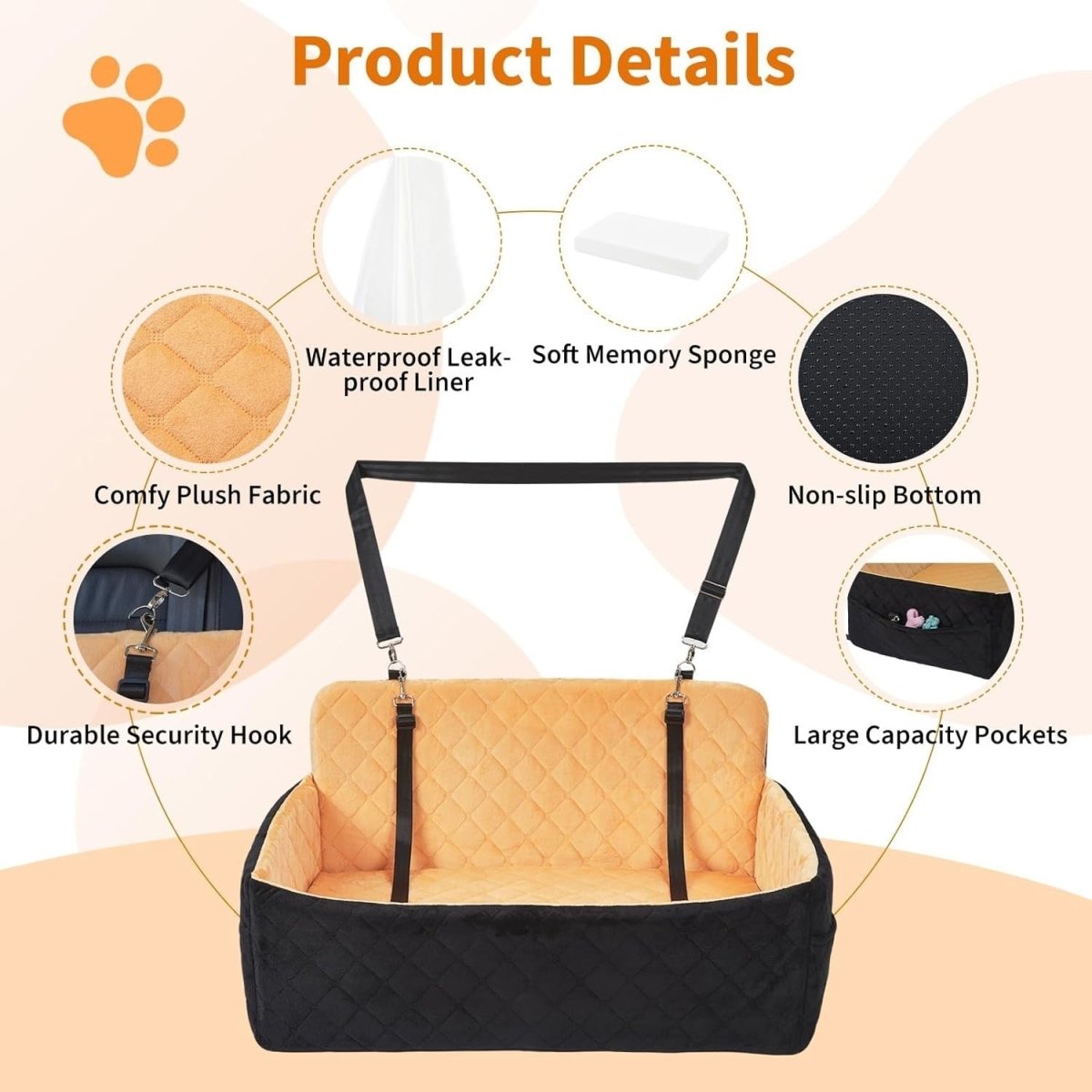 Large Dog Car Seat Memory Foam Booster Bed Washable Travel Carrier 55lb - Kwikley
