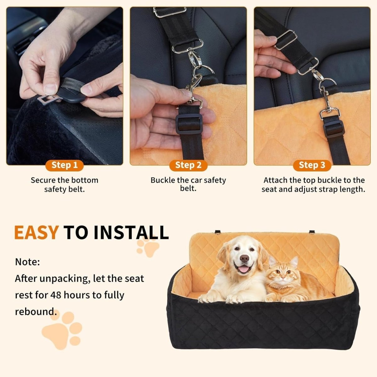 Large Dog Car Seat Memory Foam Booster Bed Washable Travel Carrier 55lb - Kwikley