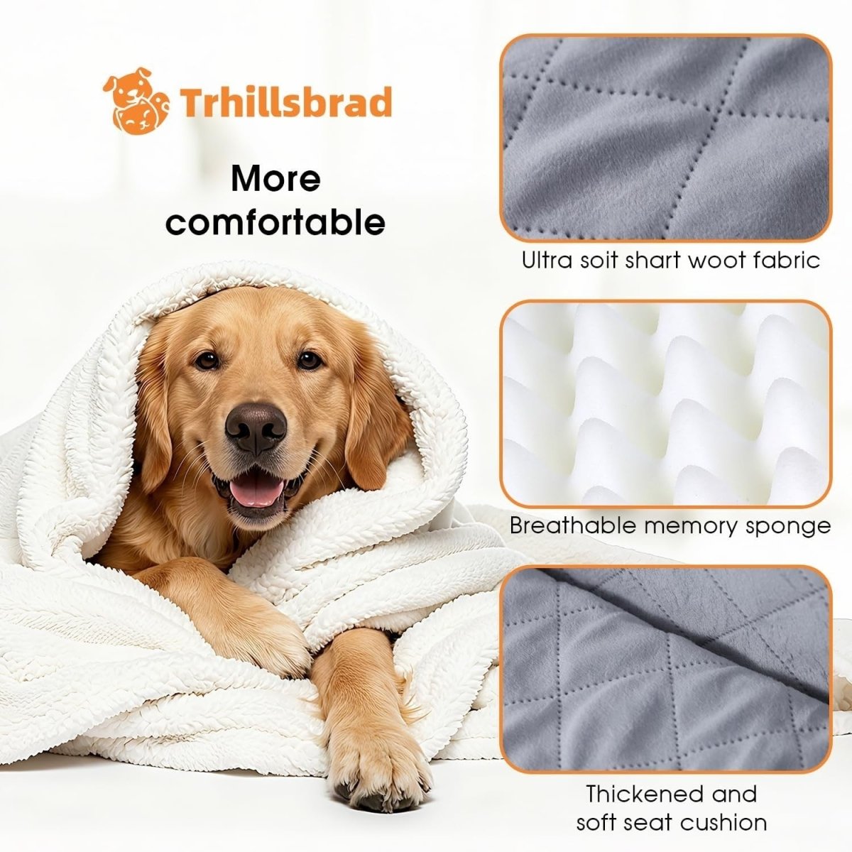 Large Dog Car Seat Memory Foam Booster Bed Washable Travel Seat 60lbs - Kwikley