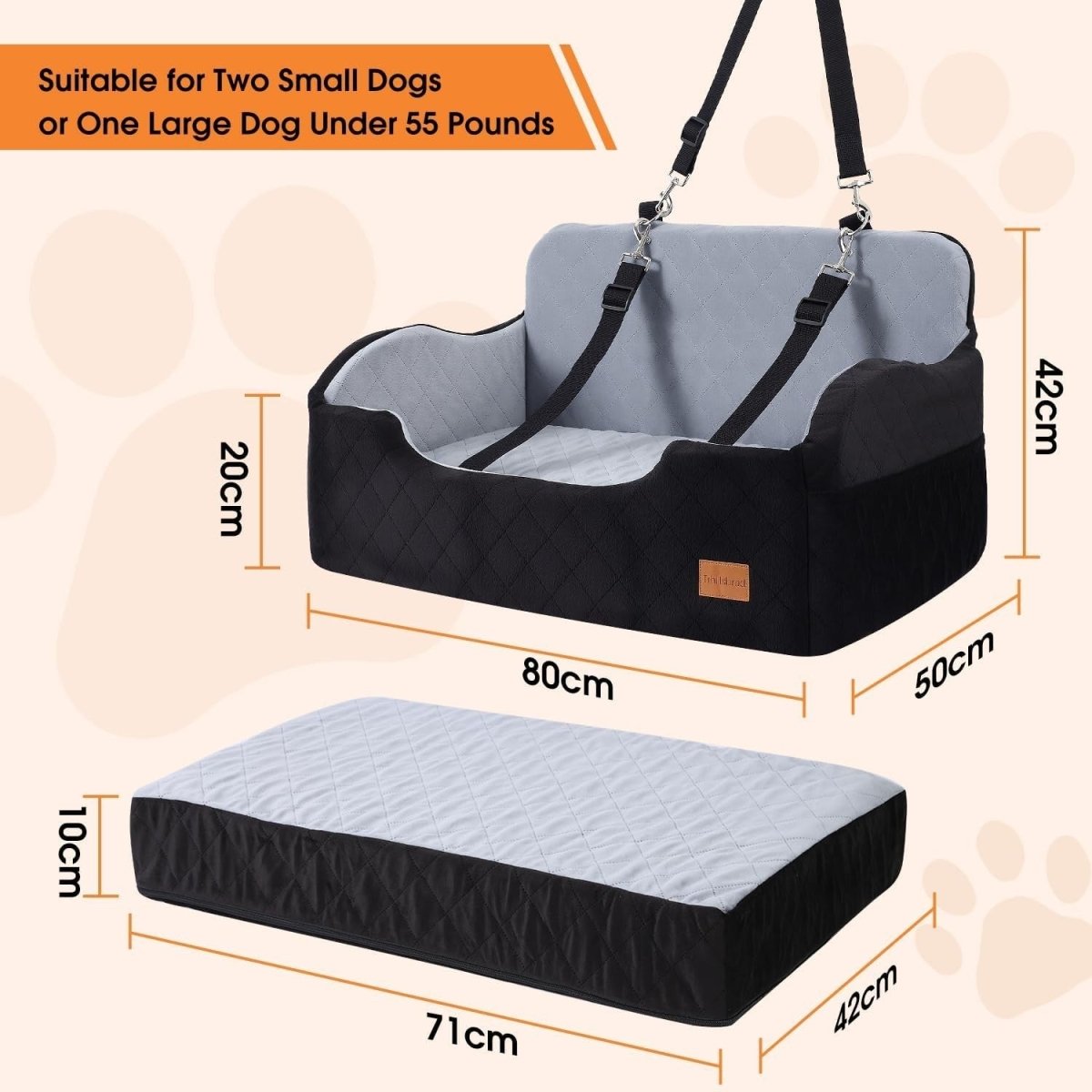Large Dog Car Seat Memory Foam Booster Bed Washable Travel Seat 60lbs - Kwikley