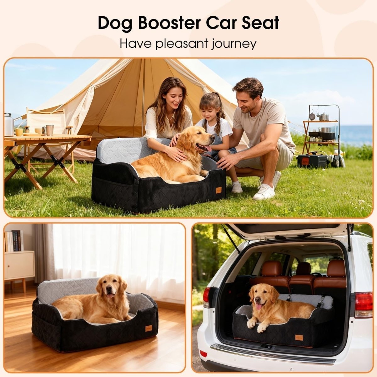 Large Dog Car Seat Memory Foam Booster Bed Washable Travel Seat 60lbs - Kwikley
